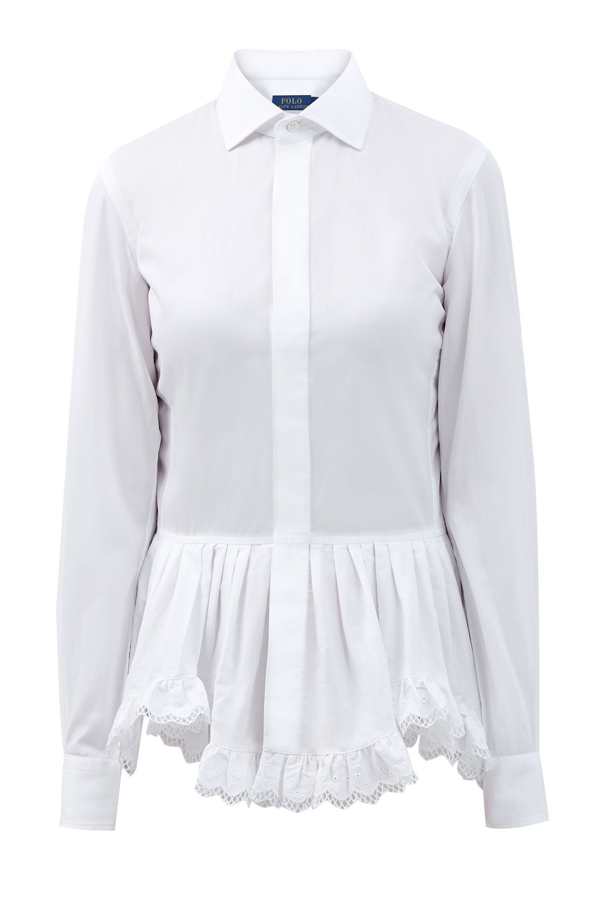 Блуза из хлопка с баской и кружевом POLO RALPH LAUREN, цвет белый, размер S;M;L;3XS - фото 1
