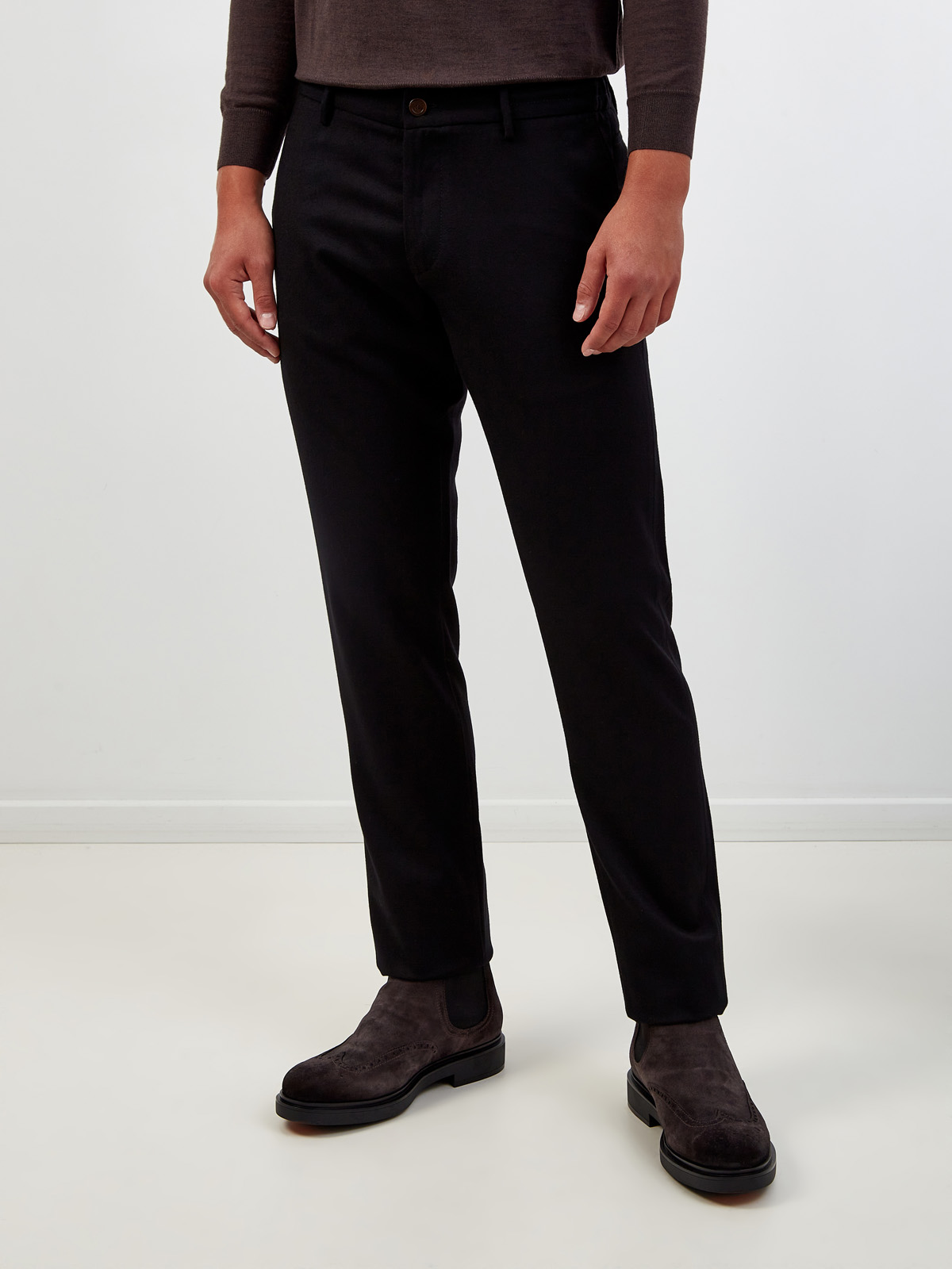 Однотонные брюки из шерсти с замшевой окантовкой CANALI, цвет черный, размер 50;52;54;56 - фото 3