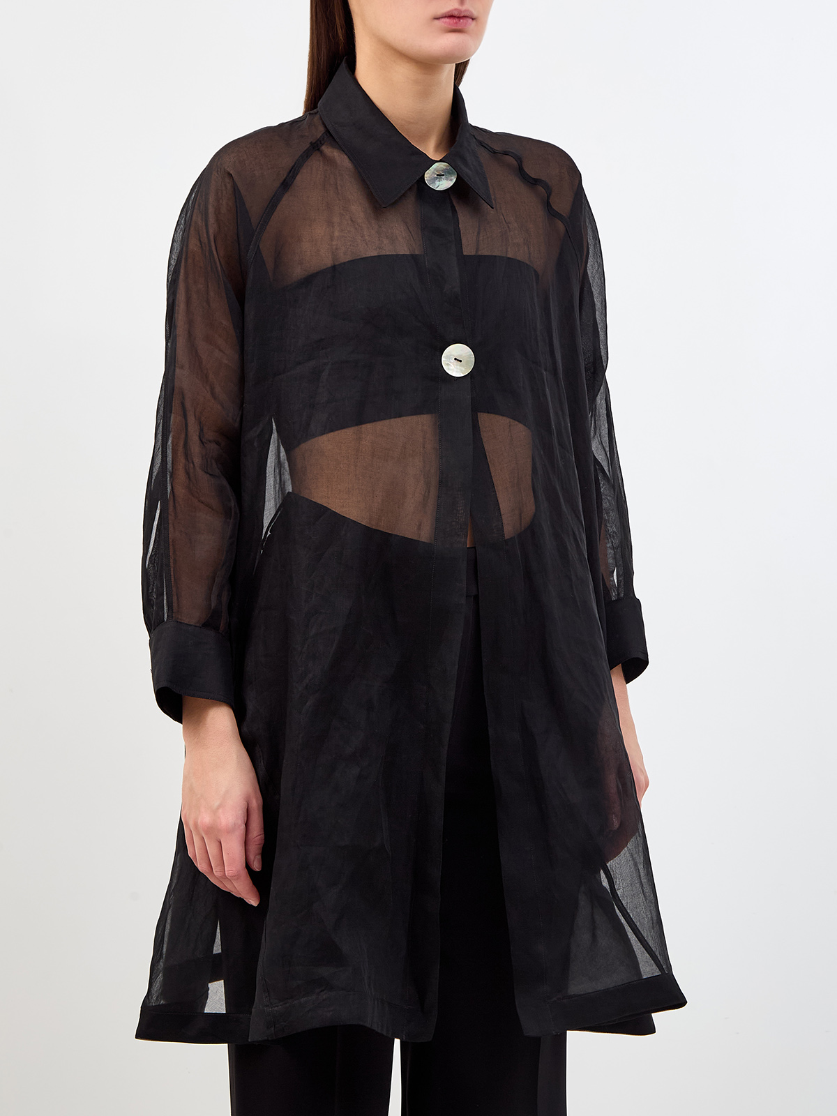 Свободная блуза из полупрозрачного хлопка с макро-пуговицами GENTRYPORTOFINO, цвет черный, размер 42;46 - фото 3