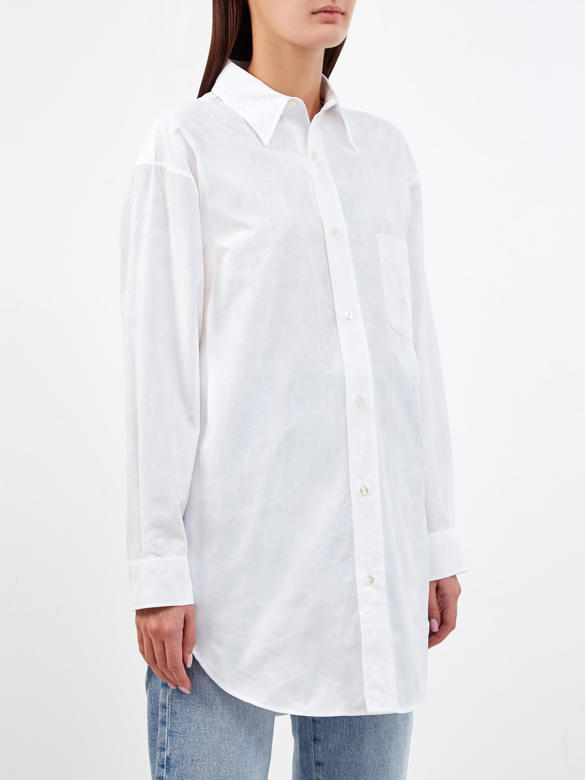 Длинная рубашка с жаккардовым узором и вышивкой ETRO, цвет белый, размер 40;42;38 - фото 3