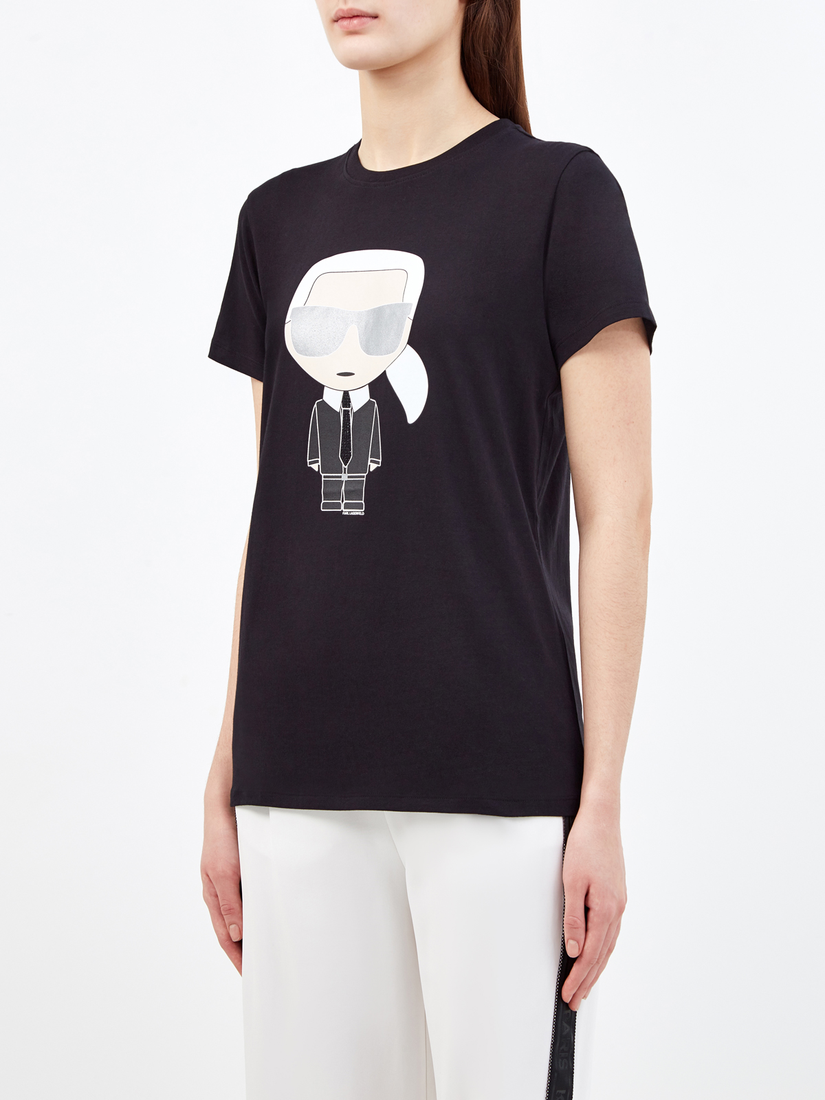 Хлопковая футболка с культовым принтом K/Ikonik KARL LAGERFELD, цвет черный, размер S Хлопковая футболка с культовым принтом K/Ikonik - фото 3