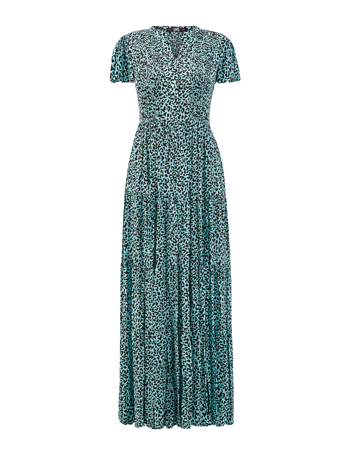 Платье из вискозы с плиссированным подолом и принтом KARL LAGERFELD, цвет голубой, размер L;XL;2XL;M