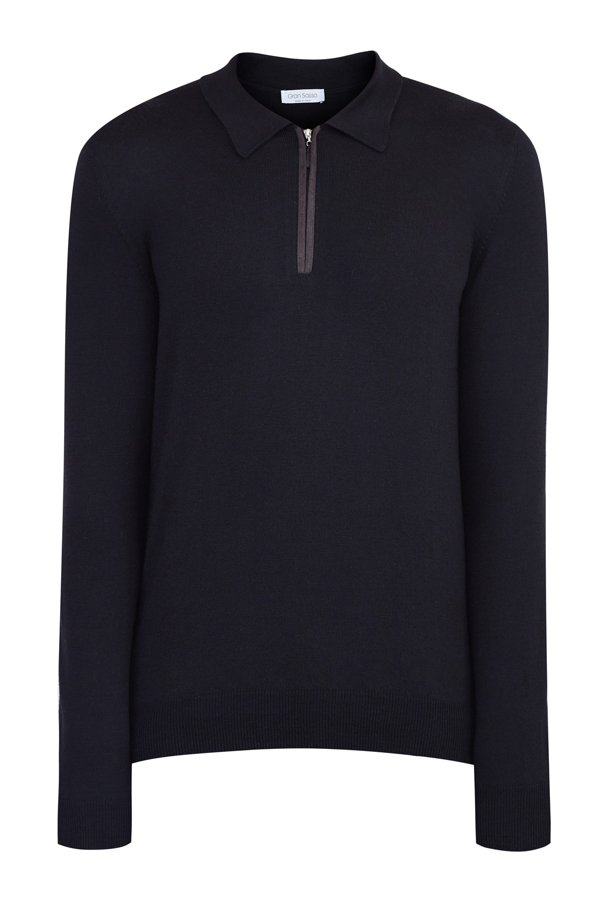 

Джемпер-поло с замочком у отложного ворота и замшевыми деталями, Черный