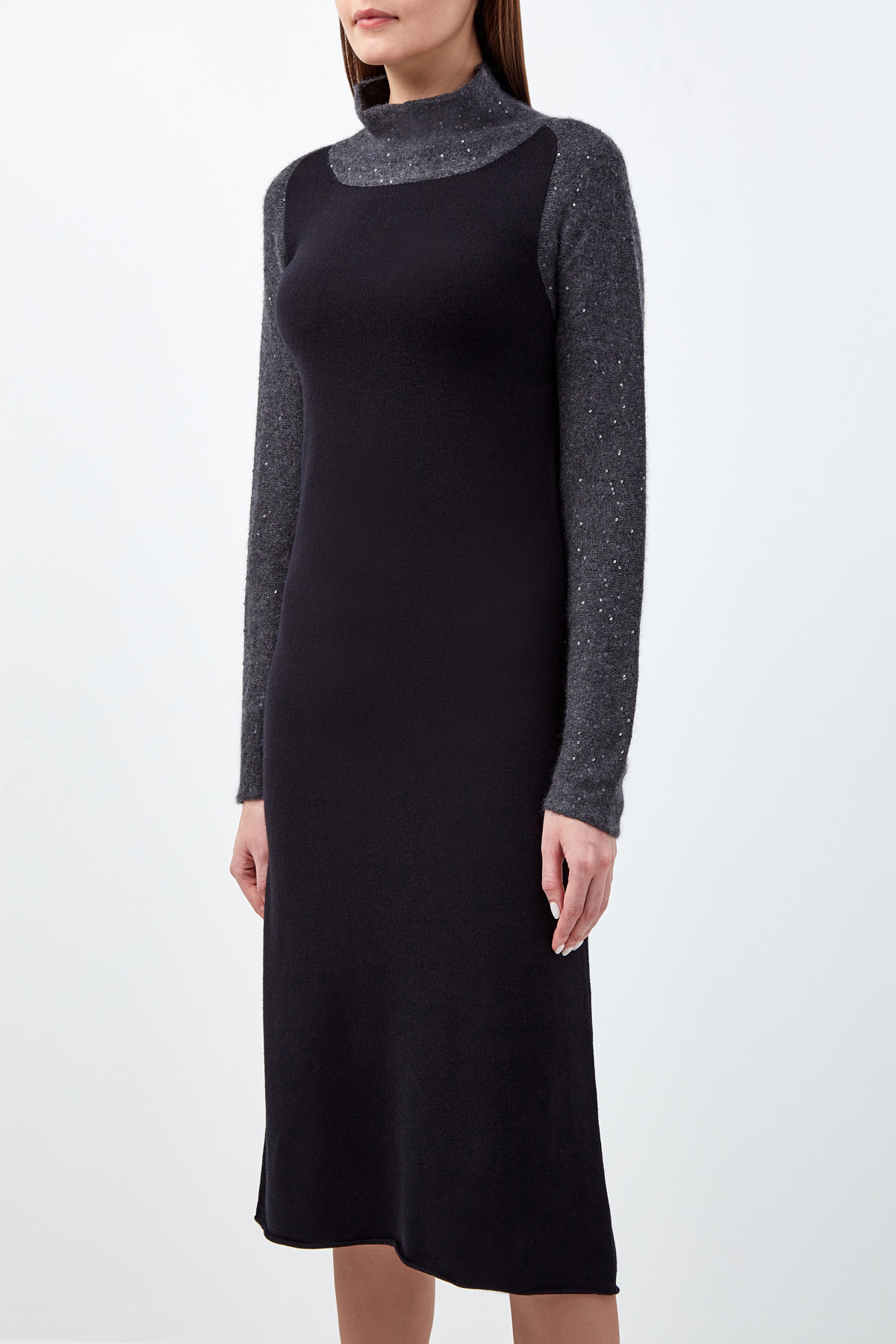 Платье-colorblock из шерсти мериноса и кашемира FABIANA FILIPPI, цвет черный, размер 42;46 - фото 3