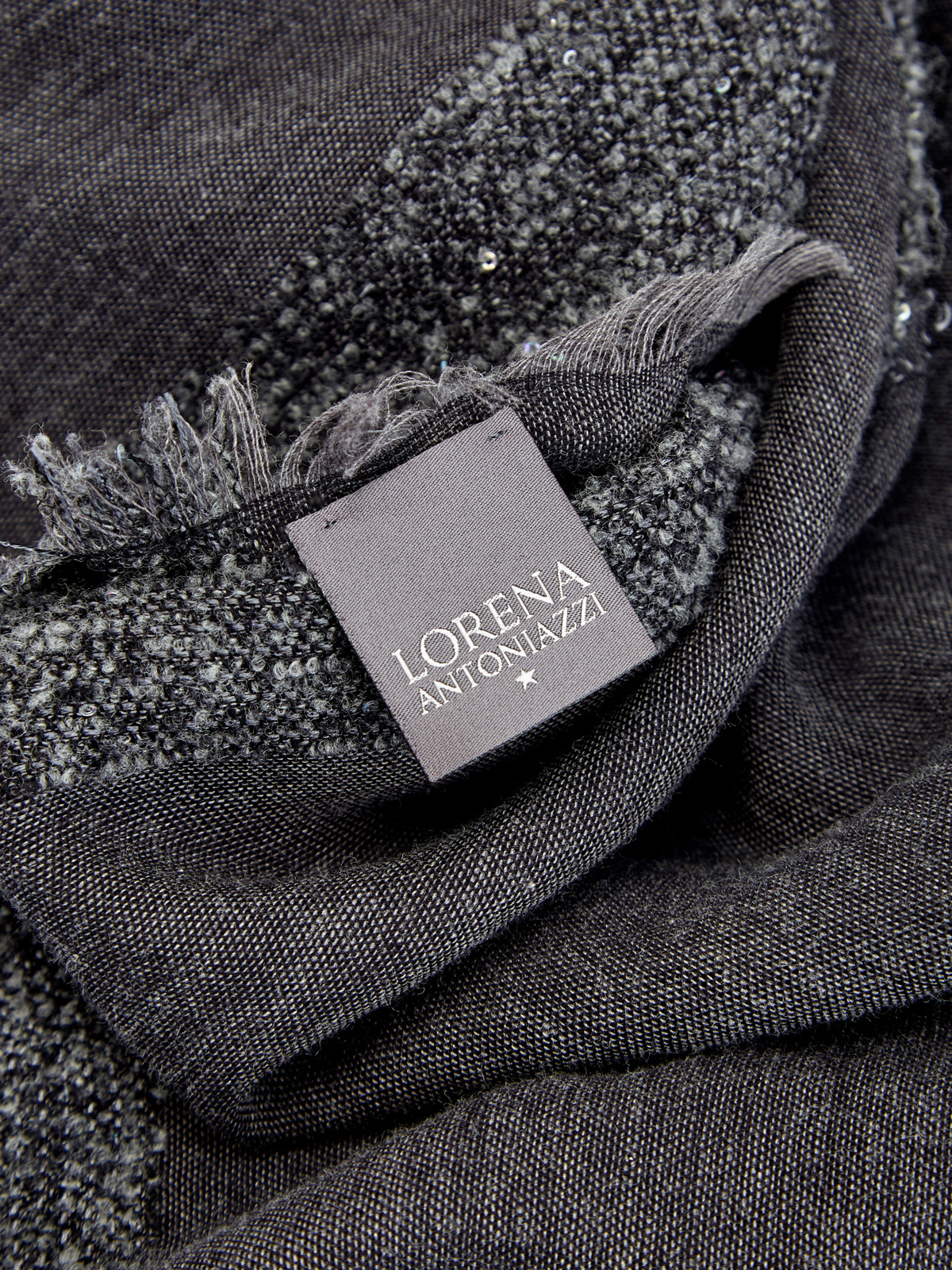 Шарф с интарсией из шерстяного драпа и модала LORENA ANTONIAZZI, цвет серый, размер M - фото 4
