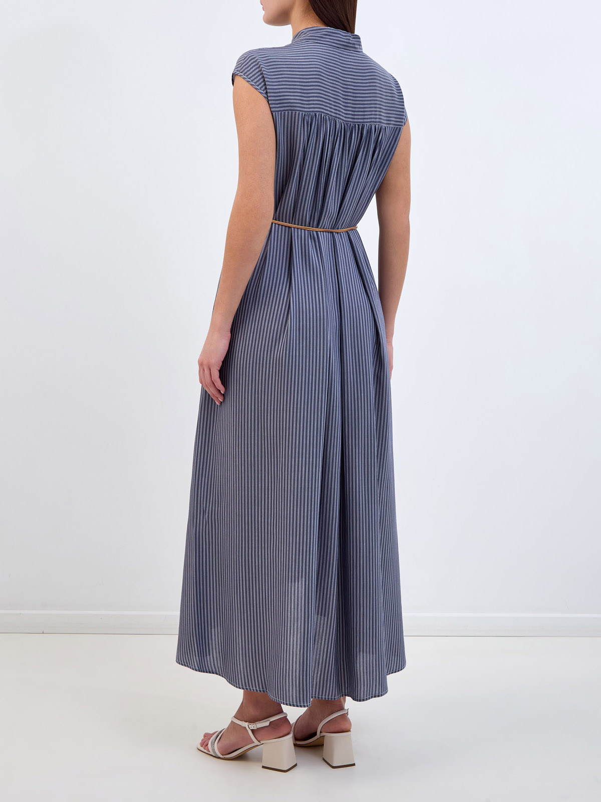 Платье из струящейся вискозы и шелка с декорированным поясом PESERICO, цвет синий, размер 40;42;44 - фото 4