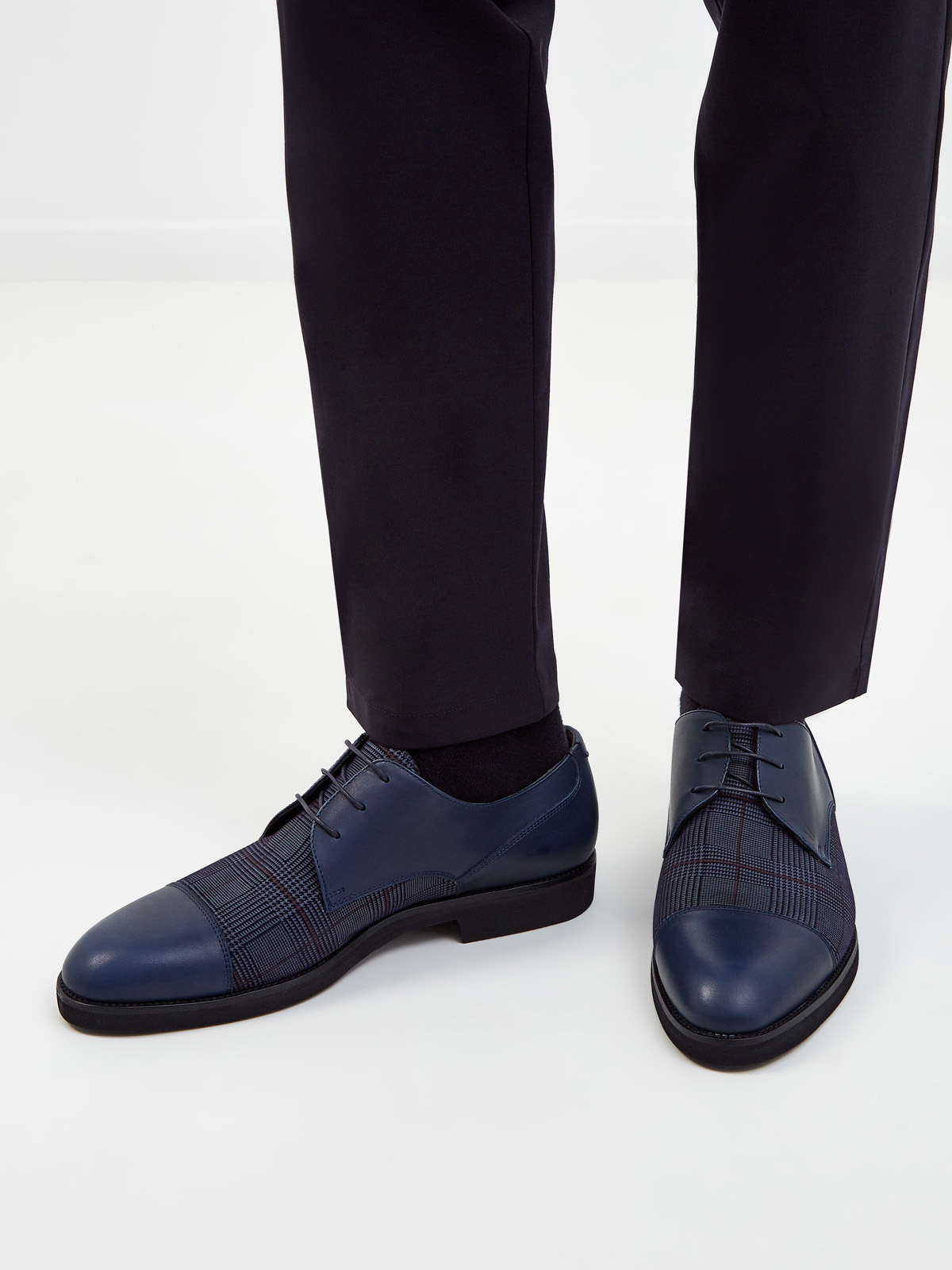 Кожаные туфли-дерби с принтом «Принц Уэльский» MORESCHI, цвет синий, размер 40.5;41;42;42.5;43;43.5;44 - фото 2
