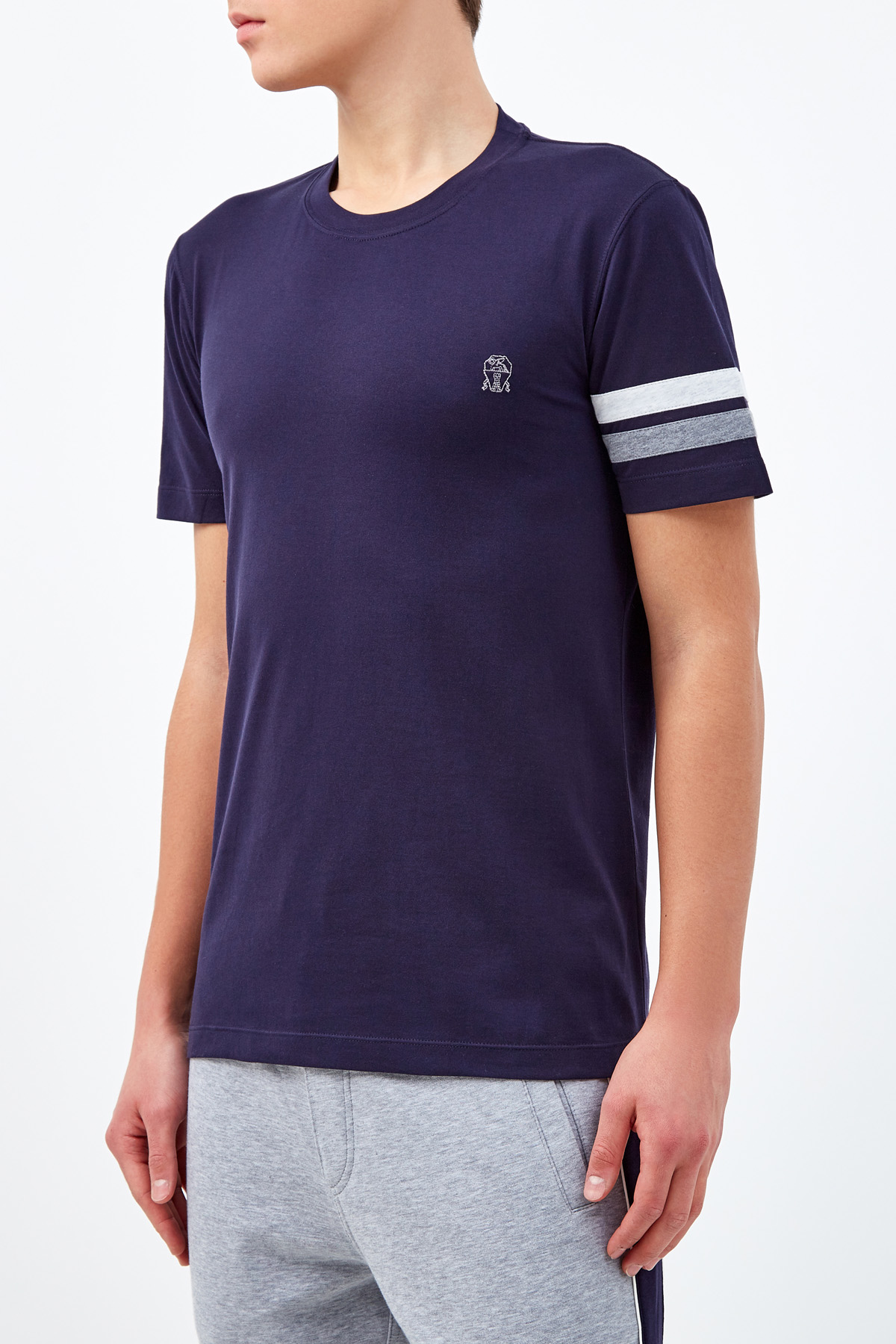 Хлопковая футболка с вышивкой Соломео BRUNELLO CUCINELLI, цвет синий, размер 46 - фото 3