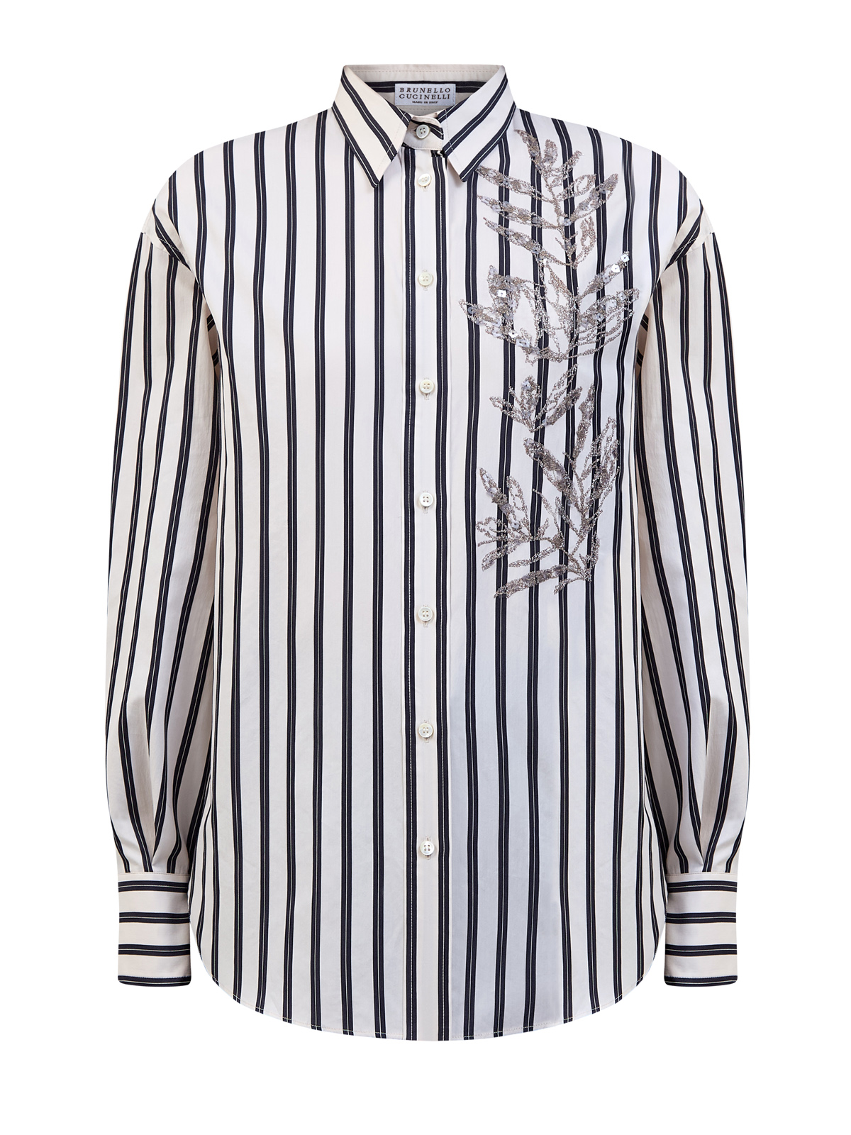 Рубашка из хлопка и шелка в полоску Regimental с вышивкой Flora 195860₽