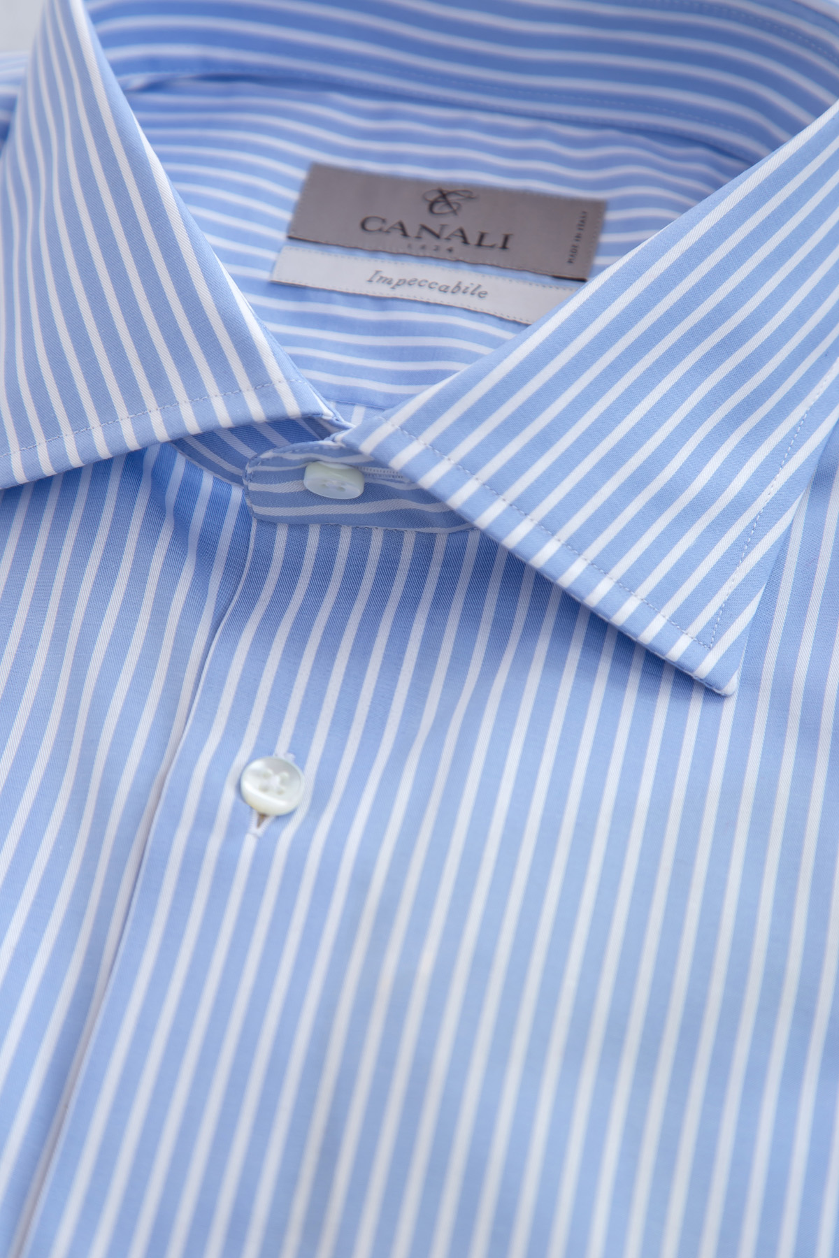 Рубашка из поплина Impeccabile с принтом в полоску CANALI, цвет голубой, размер 50 - фото 5