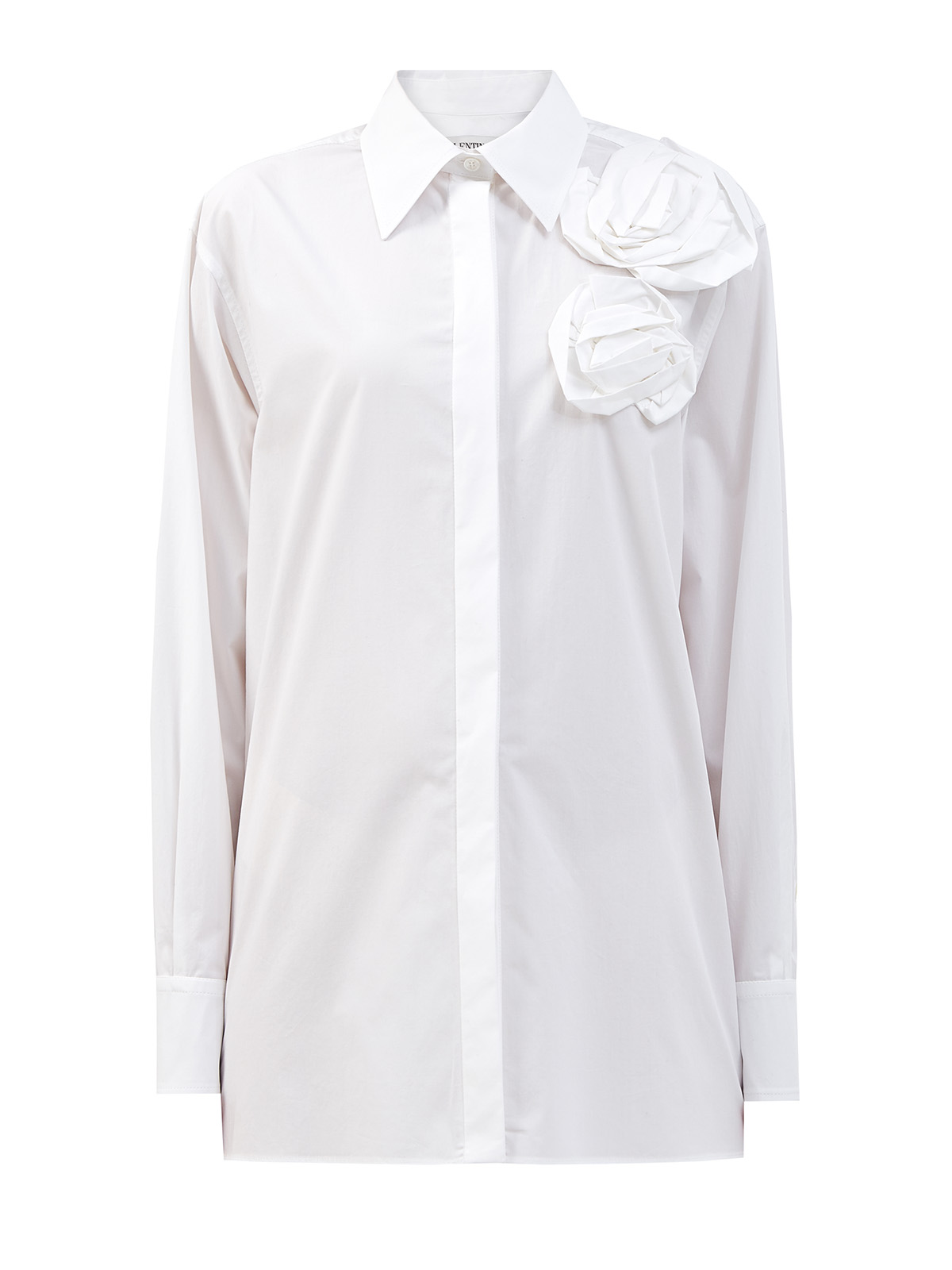 Рубашка из тонкого хлопкового поплина с объемной аппликацией VALENTINO, цвет белый, размер 36;40;42;38 - фото 1