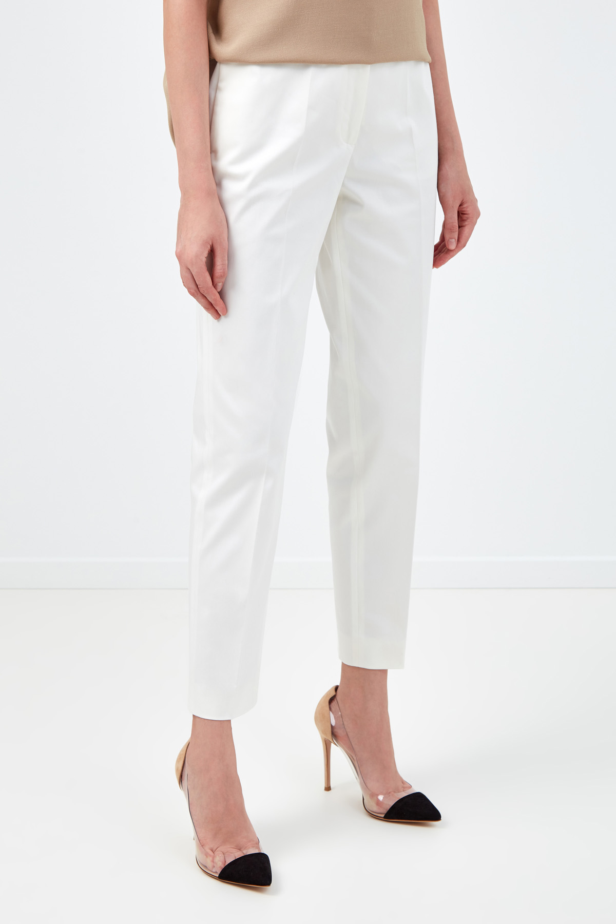 Зауженные белые брюки из гладкого хлопка AGNONA, цвет белый, размер 44;38;42 - фото 3