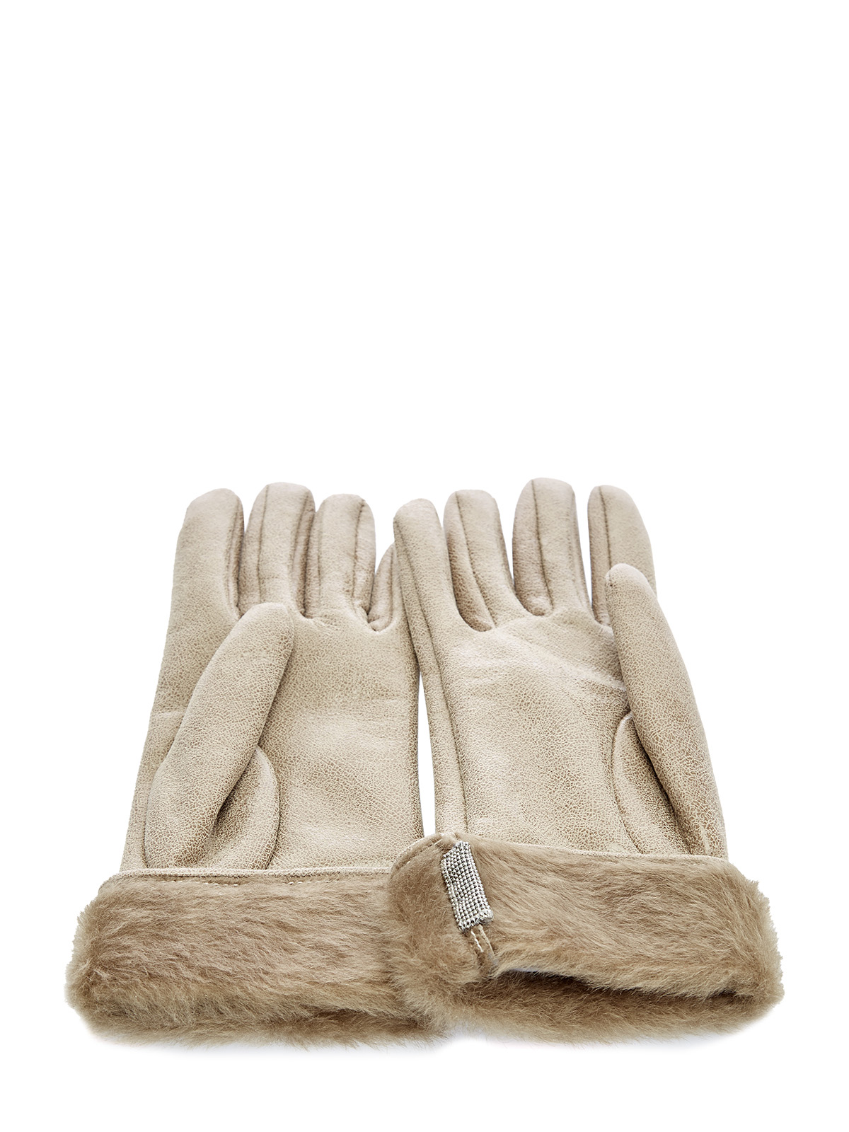 Перчатки из металлизированной кожи с мехом и декором Мониль BRUNELLO CUCINELLI, цвет бежевый, размер S - фото 2