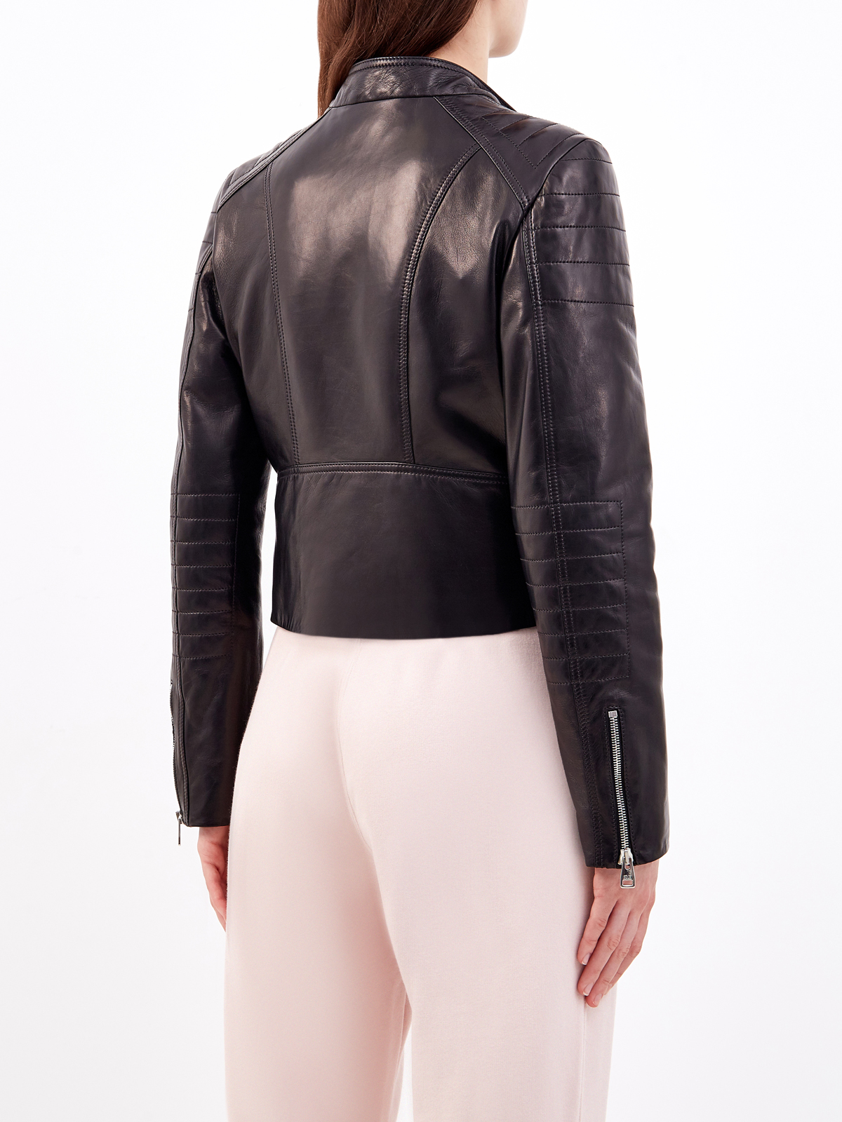 Куртка-косуха в байкерском стиле из матовой кожи ERMANNO SCERVINO, цвет черный, размер 44;46;42 - фото 4