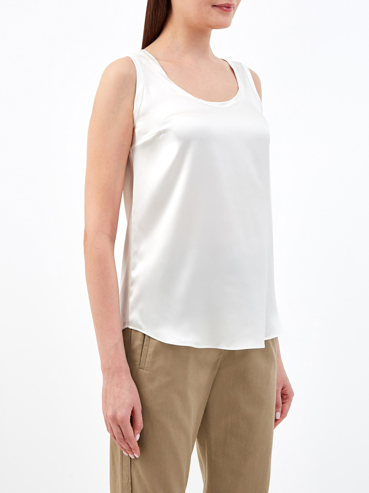 Элегантная блуза без рукавов из струящегося шелка BRUNELLO CUCINELLI, цвет белый, размер 42;44;46;48;40 - фото 3