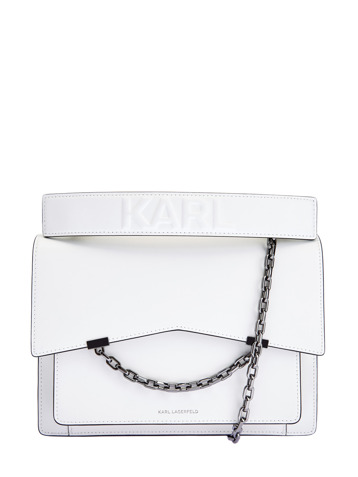 Белая сумка K/Karl Seven из гладкой кожи с контрастной окантовкой KARL LAGERFELD, цвет белый, размер 44 Белая сумка K/Karl Seven из гладкой кожи с контрастной окантовкой - фото 1