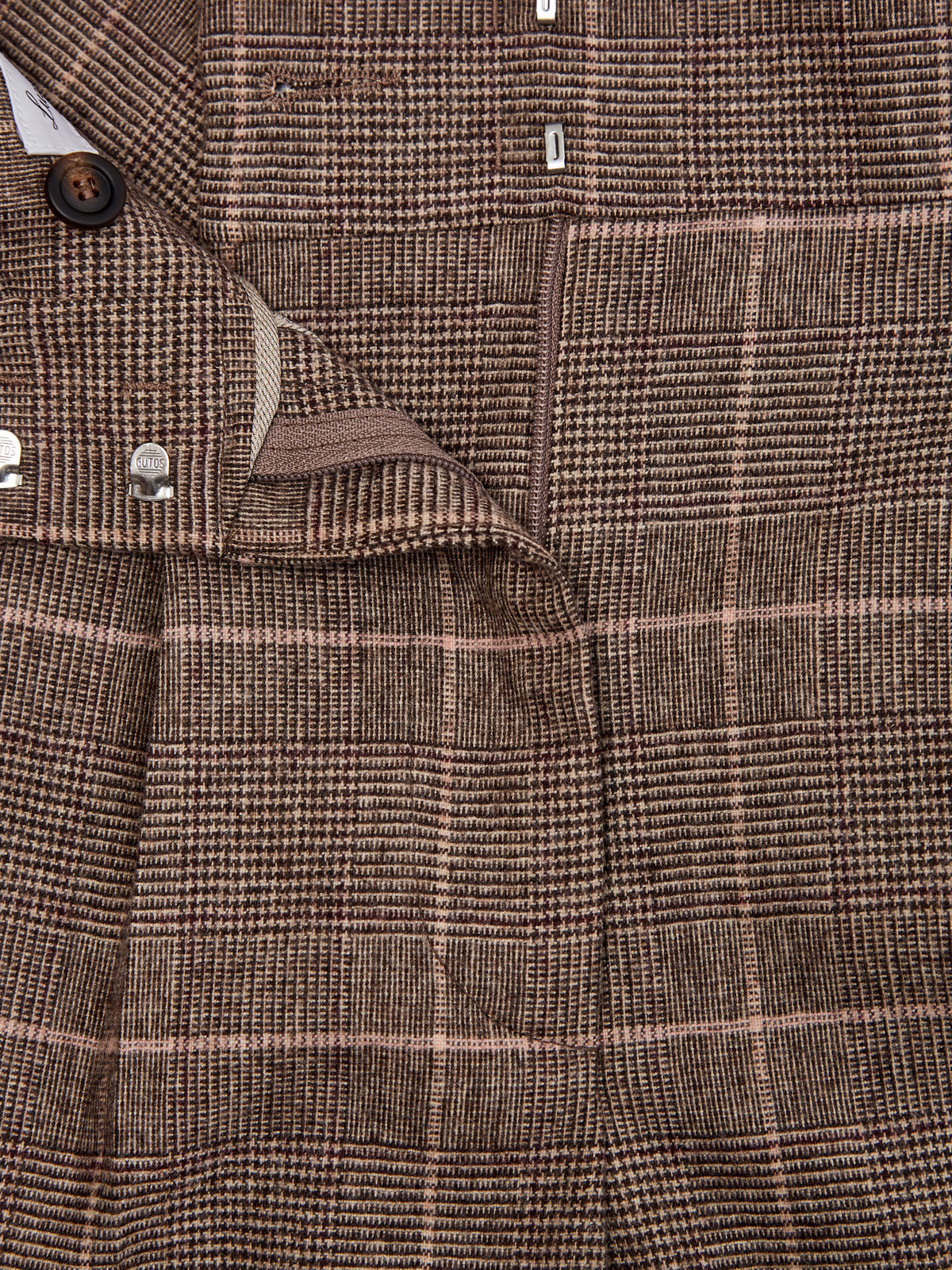 Укороченные брюки в клетку с защипами и нашивкой из кожи PESERICO, цвет коричневый, размер 38;42;44;46;48 - фото 6