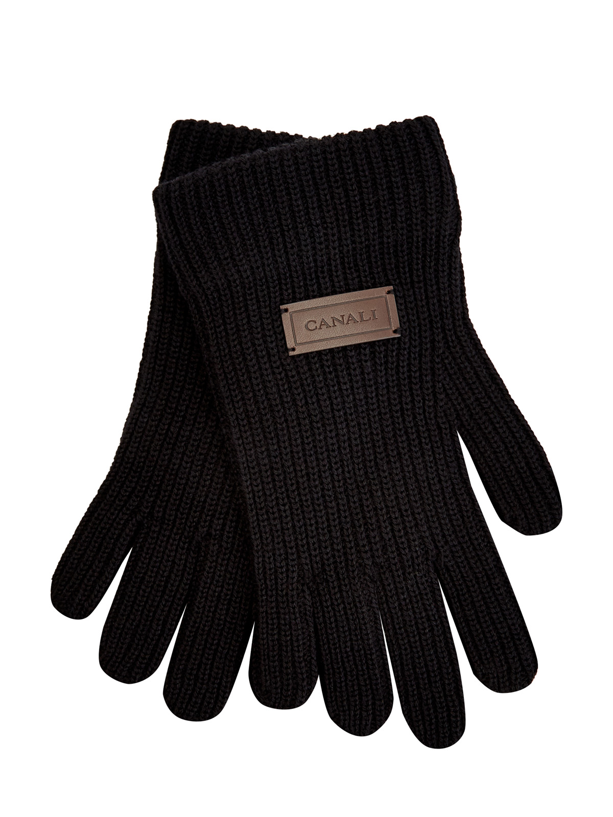 Перчатки из теплой мериносовой шерсти с кожаной нашивкой CANALI, цвет черный, размер 50;54 - фото 1