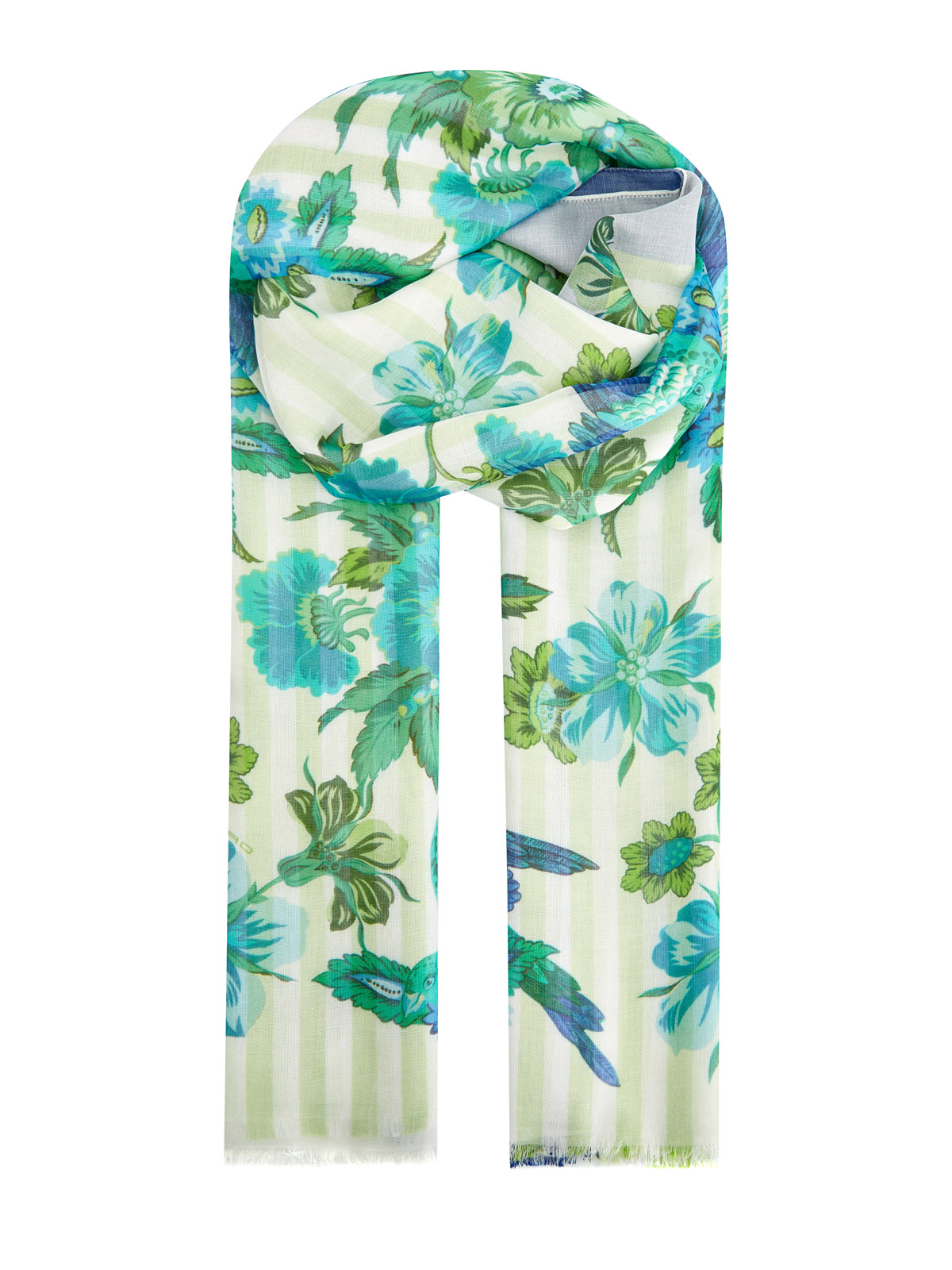 Легкий шарф из модала с флористическим принтом и бахромой ETRO, цвет голубой, размер S;M;L