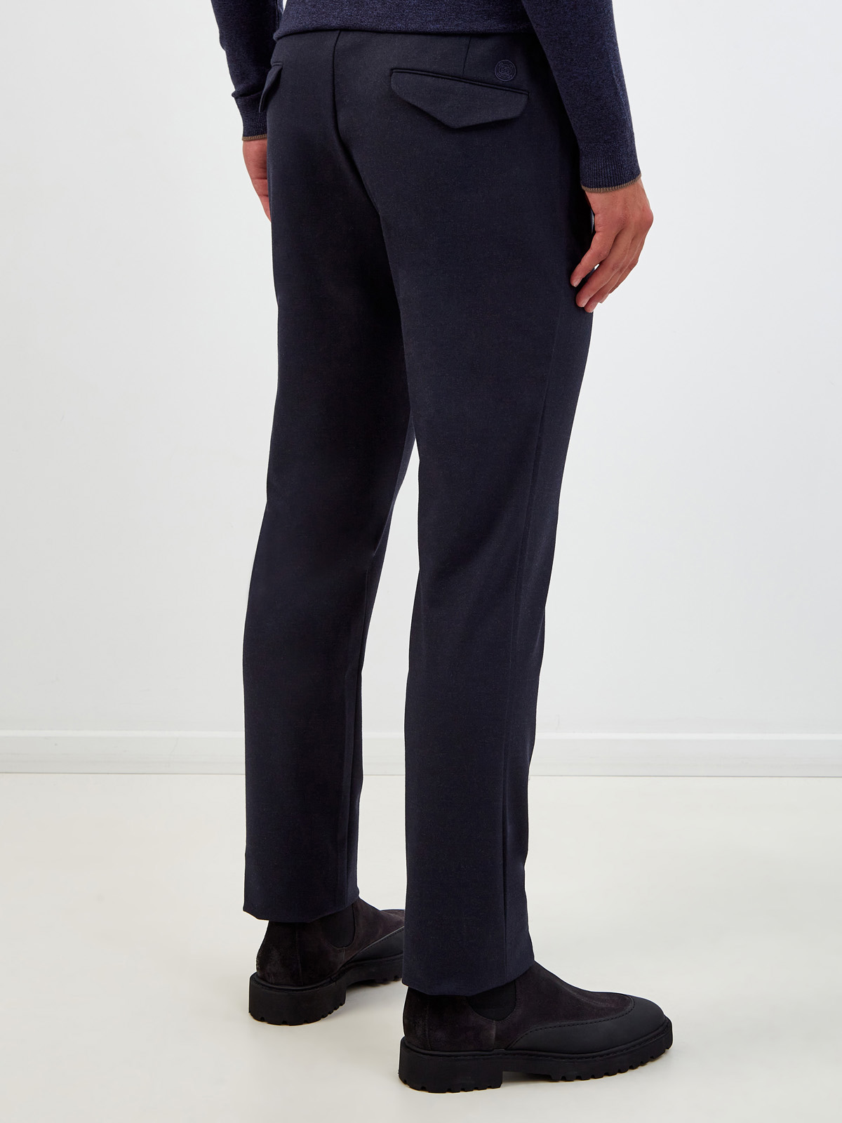 Шерстяные брюки с поясом на кулиске и вышитым логотипом CUDGI, цвет синий, размер 50;54;58;60;62 - фото 4