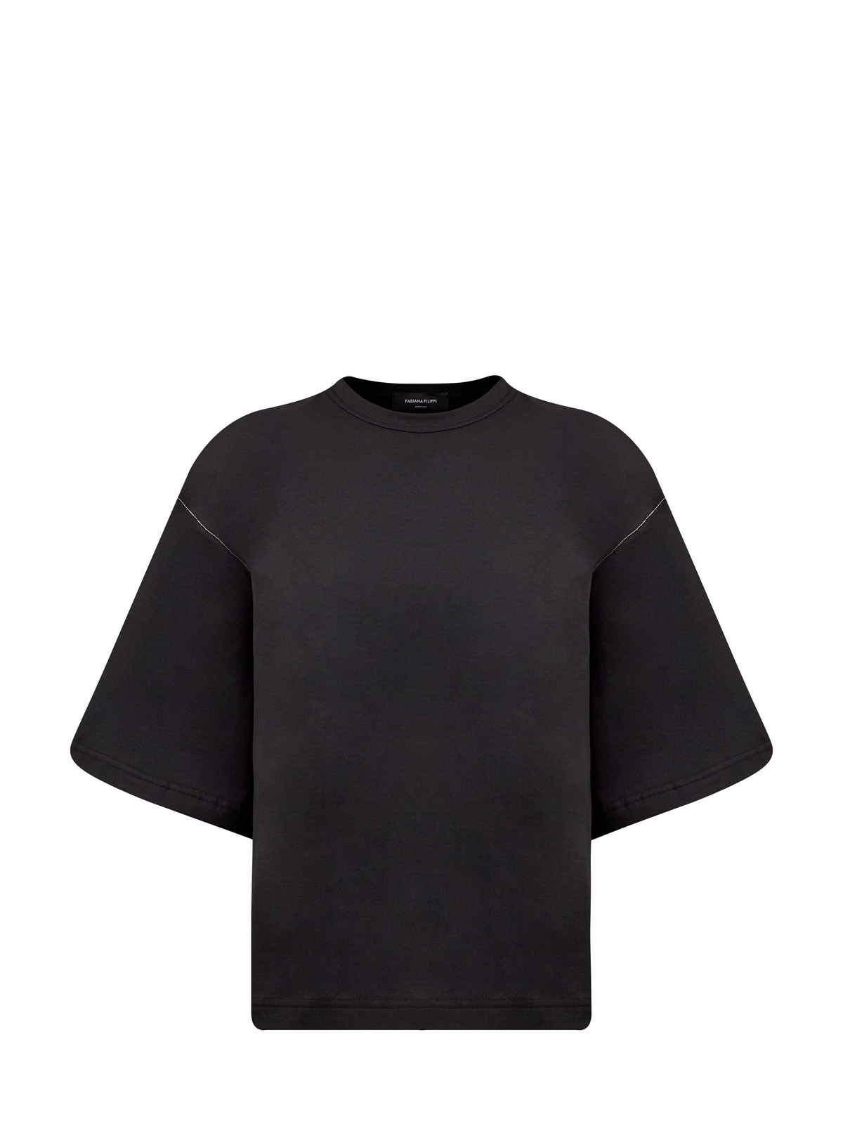 Свободная футболка из хлопка джерси с ювелирной окантовкой FABIANA FILIPPI, цвет черный, размер 38;40;42;44;46