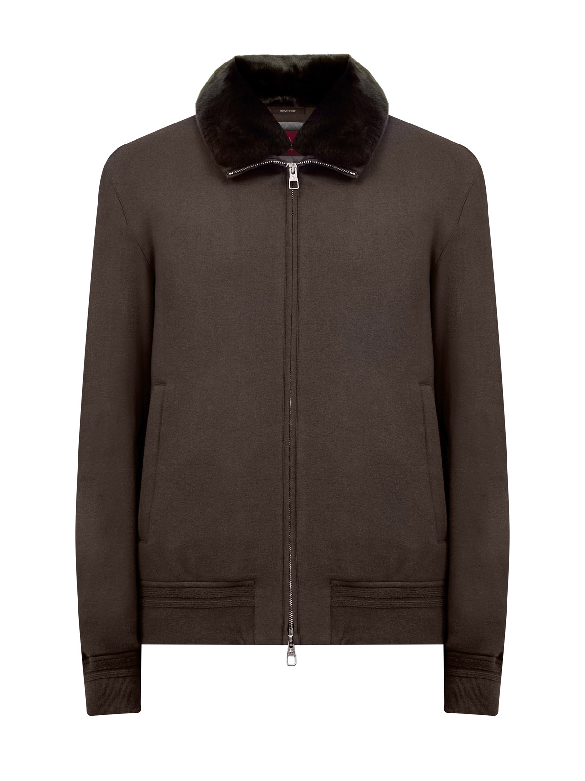 

Пуховый бомбер из шерстяной фланели с мехом кролика, Коричневый, Пуховый бомбер из шерстяной фланели с мехом кролика