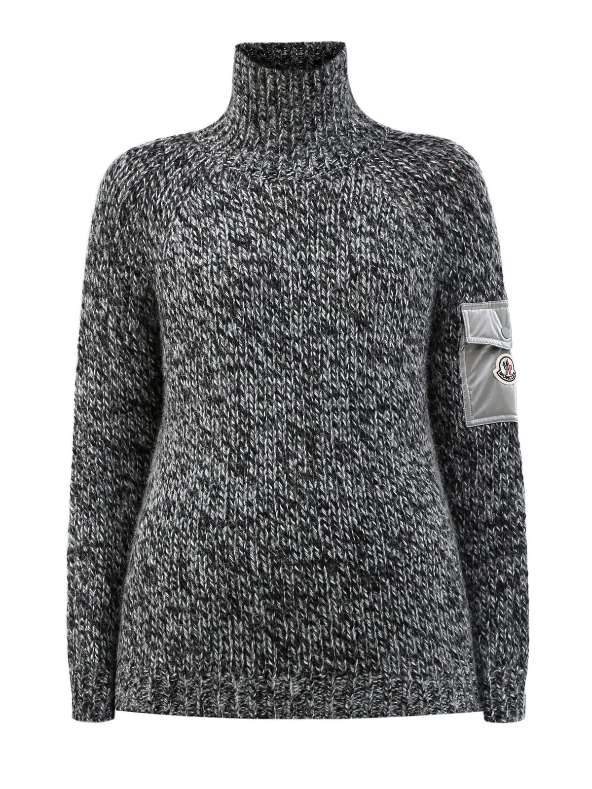 Джемпер из теплой пряжи фактурной вязки с карманом MONCLER, цвет серый, размер XS;S;M;L - фото 1