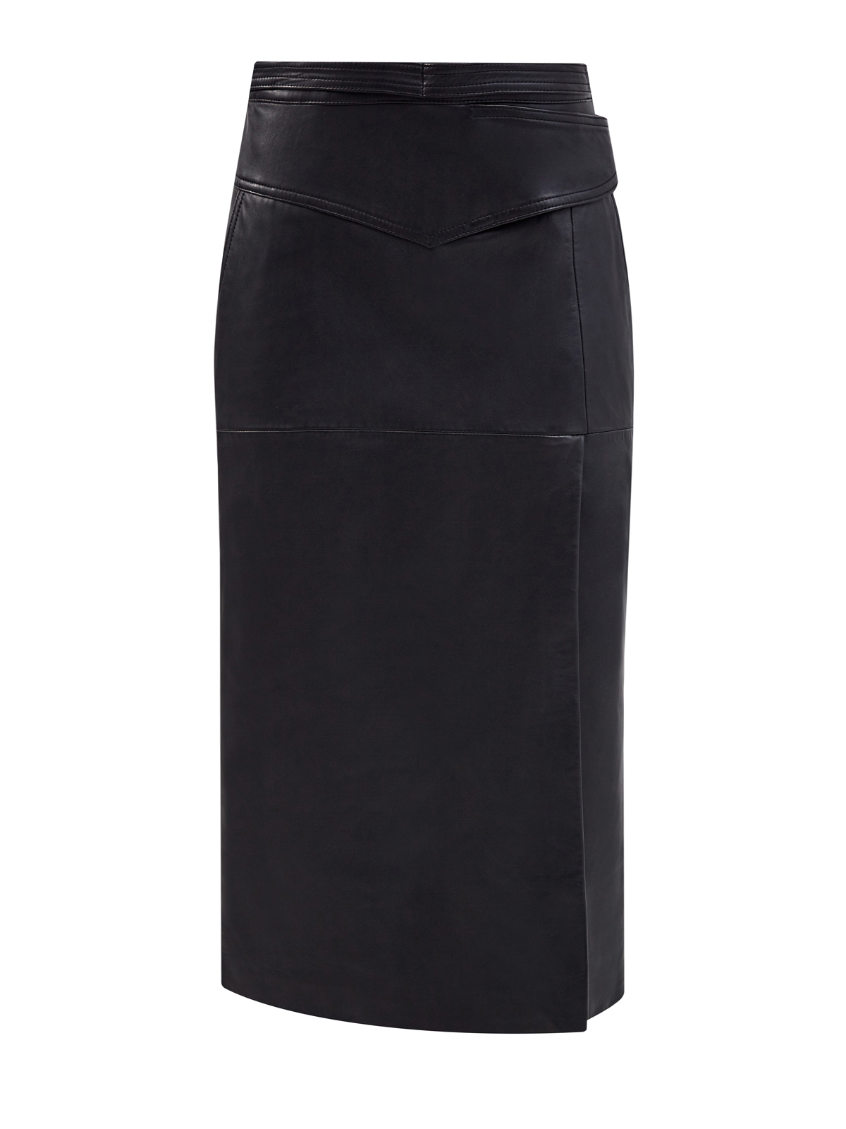 Кожаная юбка-миди с высоким разрезом REDVALENTINO, цвет черный, размер M;L - фото 1