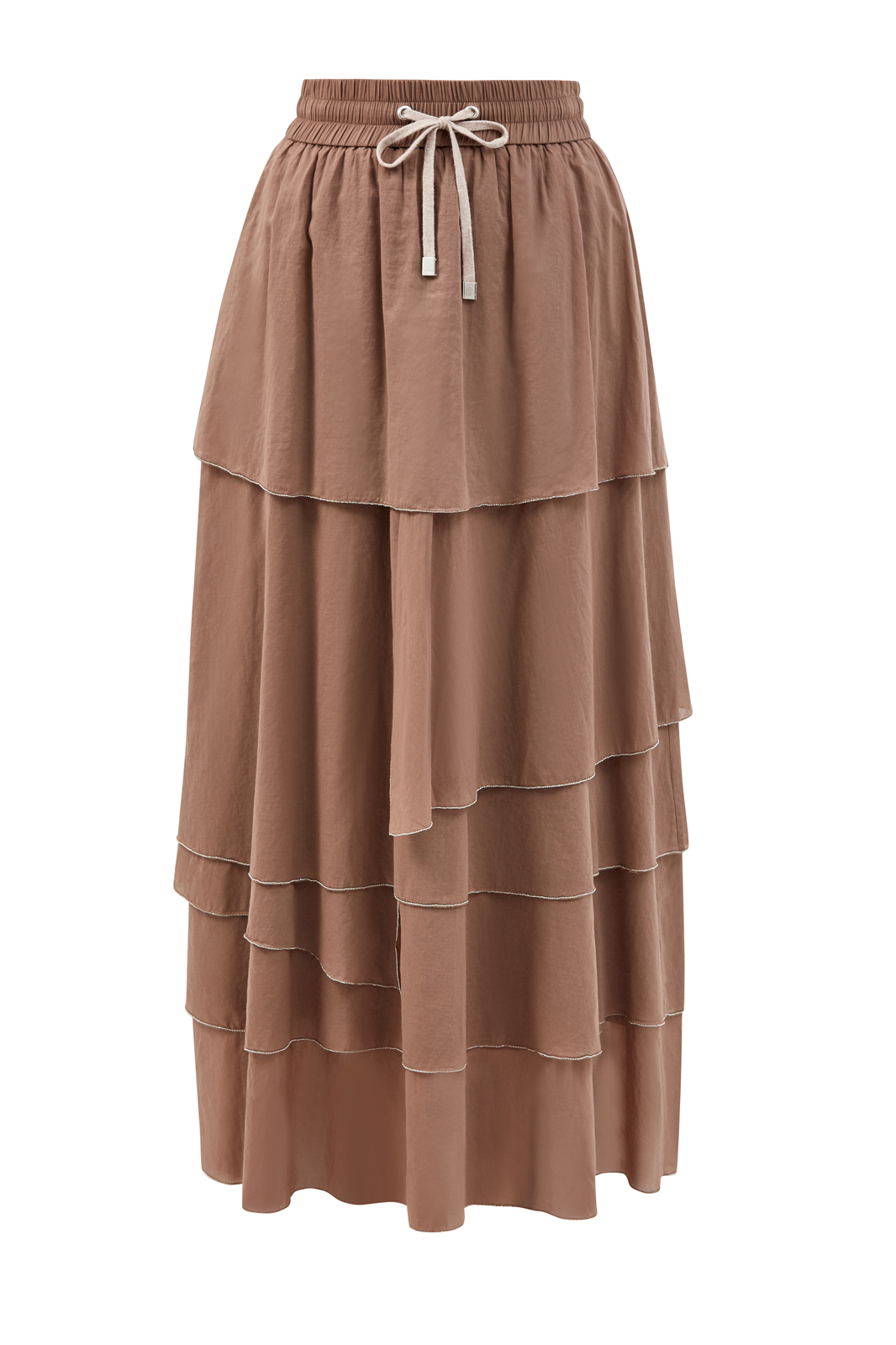 Воздушная юбка-миди из тонкого хлопка с цепочками PESERICO, цвет коричневый, размер 42;44;40 - фото 1
