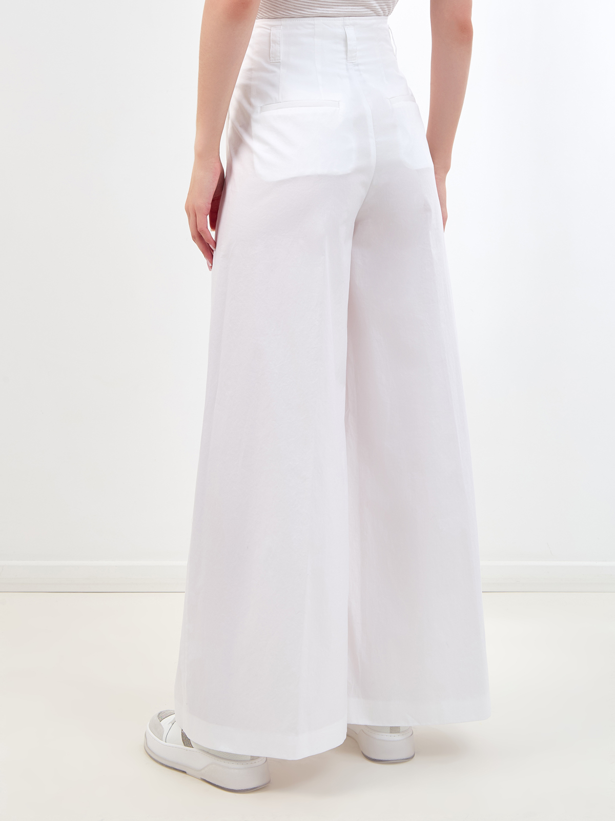 Широкие брюки в стиле leisure из хлопка на высокой посадке PESERICO, цвет белый, размер 40;42;44;46 - фото 4