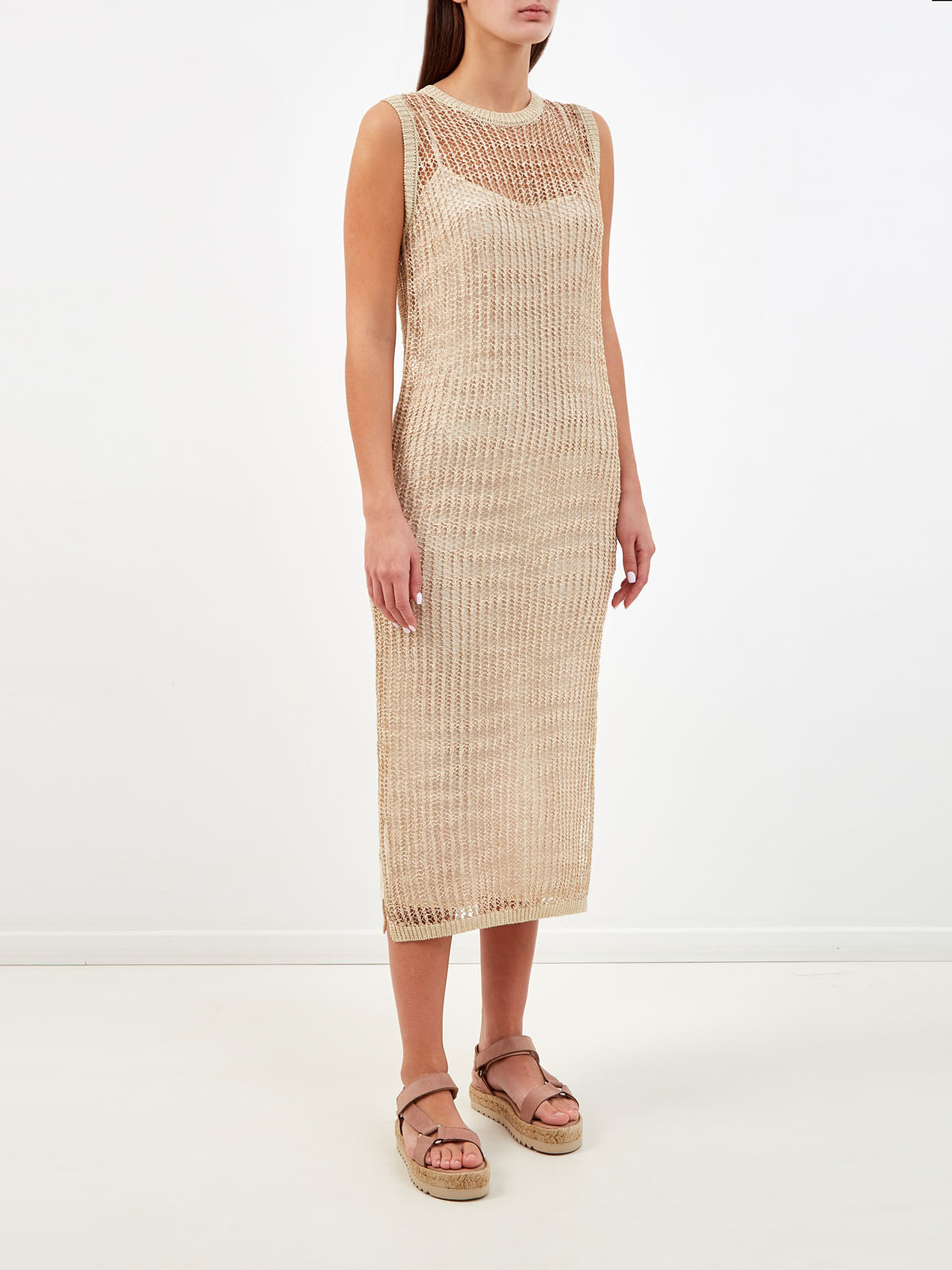 Платье-комбинация из льняной пряжи с нитью ламе PESERICO, цвет коричневый, размер 42;44;40 - фото 3