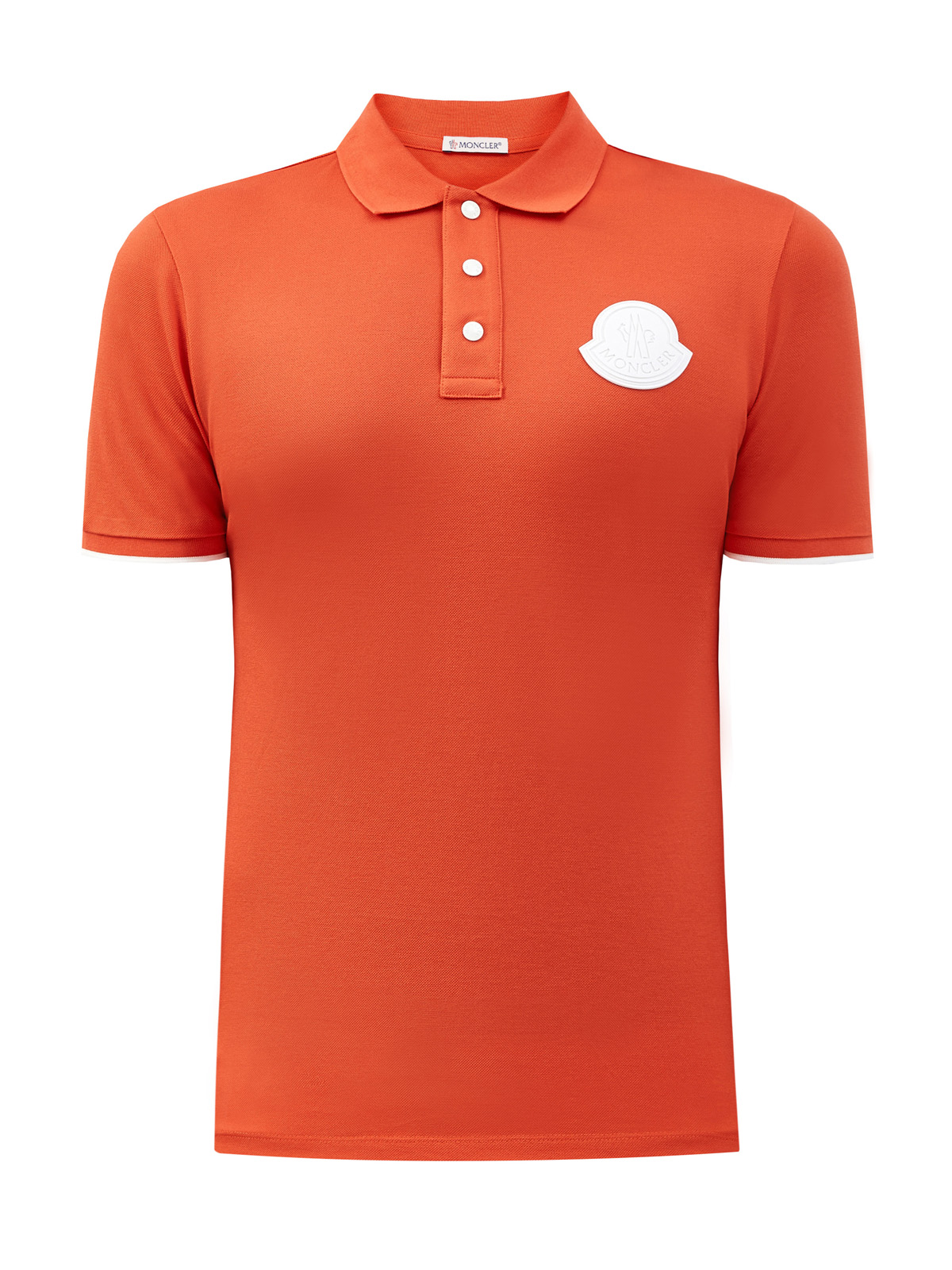 Поло из хлопкового пике с объемным логотипом бренда MONCLER, цвет оранжевый, размер M;L;2XL - фото 1