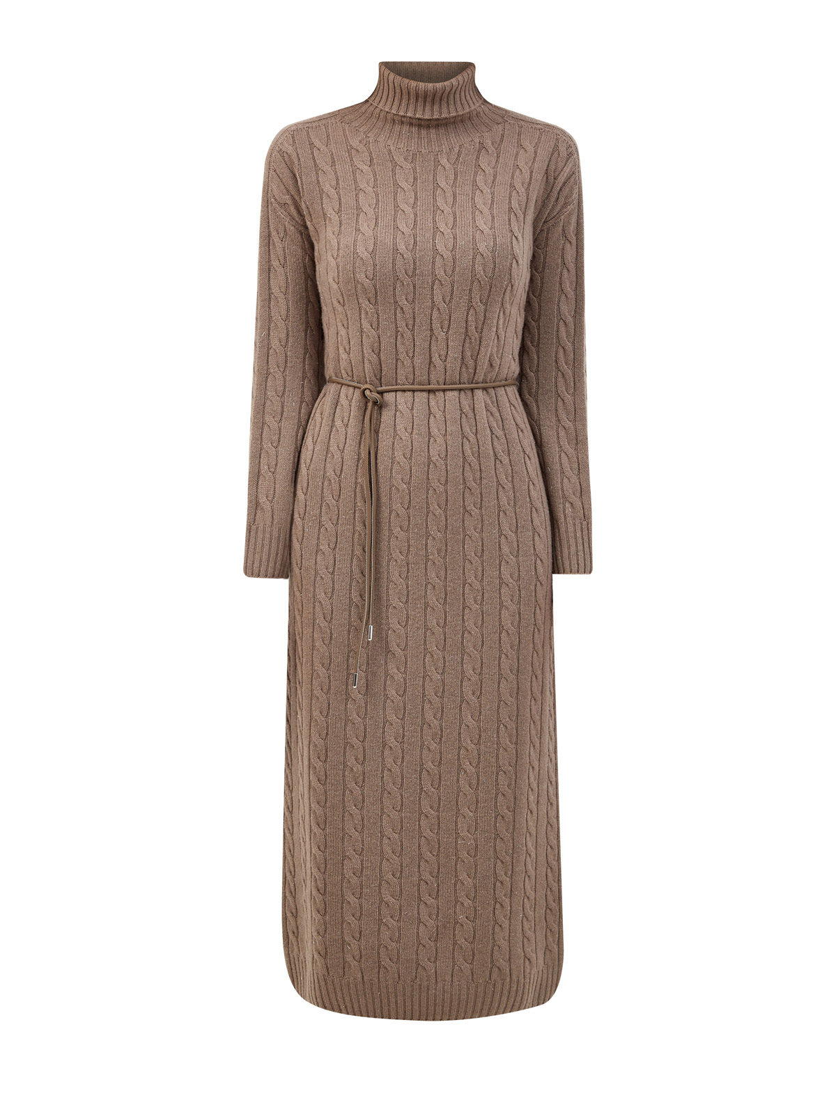 Платье из шерсти, шелка и кашемира с нитью ламе и поясом PESERICO, цвет коричневый, размер 40;42