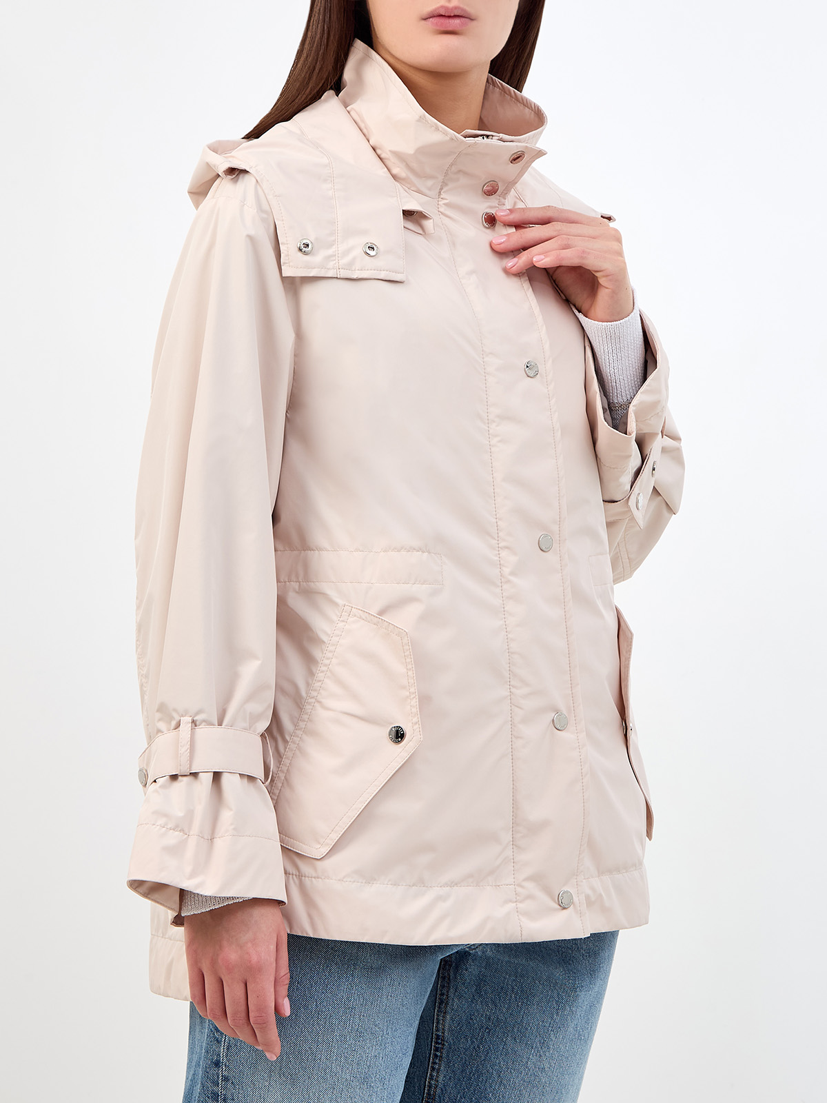 Куртка из влагозащитного нейлона с разрезами на молниях и капюшоном MOORER, цвет бежевый, размер 38;40;42;44;46 - фото 3