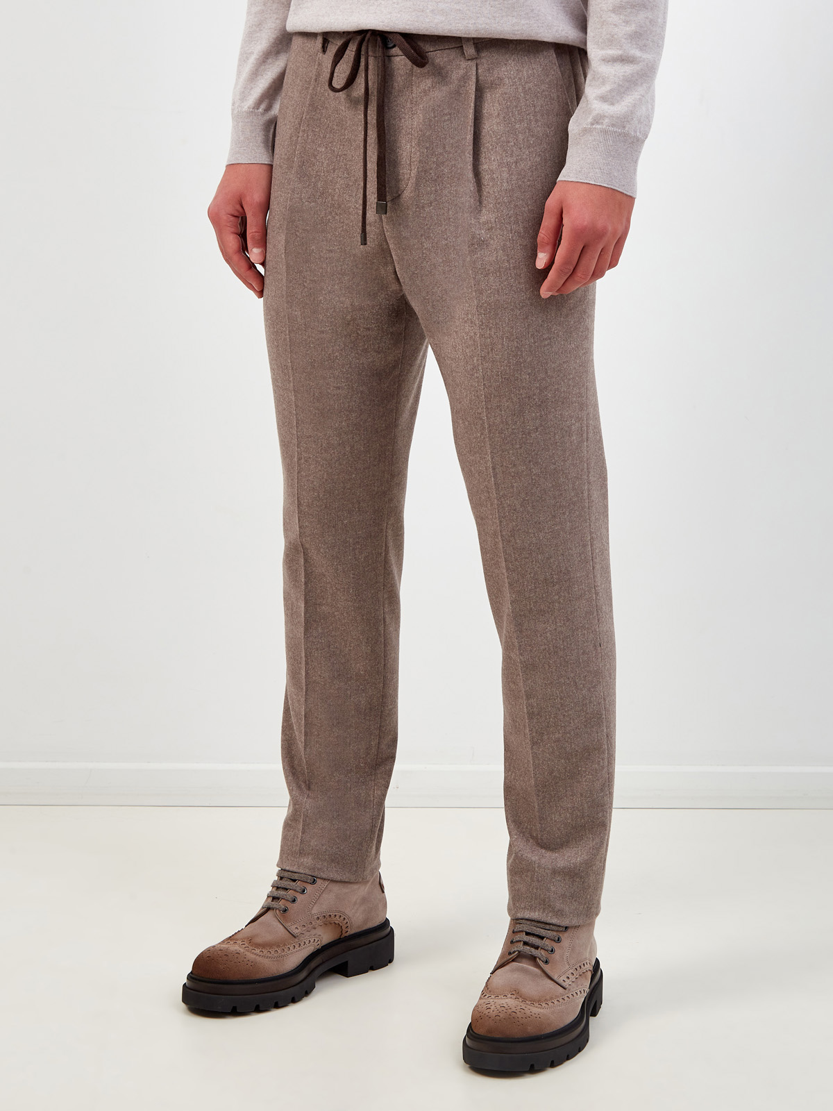 Шерстяные брюки с эластичными вставками и поясом на кулиске PESERICO, цвет коричневый, размер 48;50;52;54;56 - фото 3