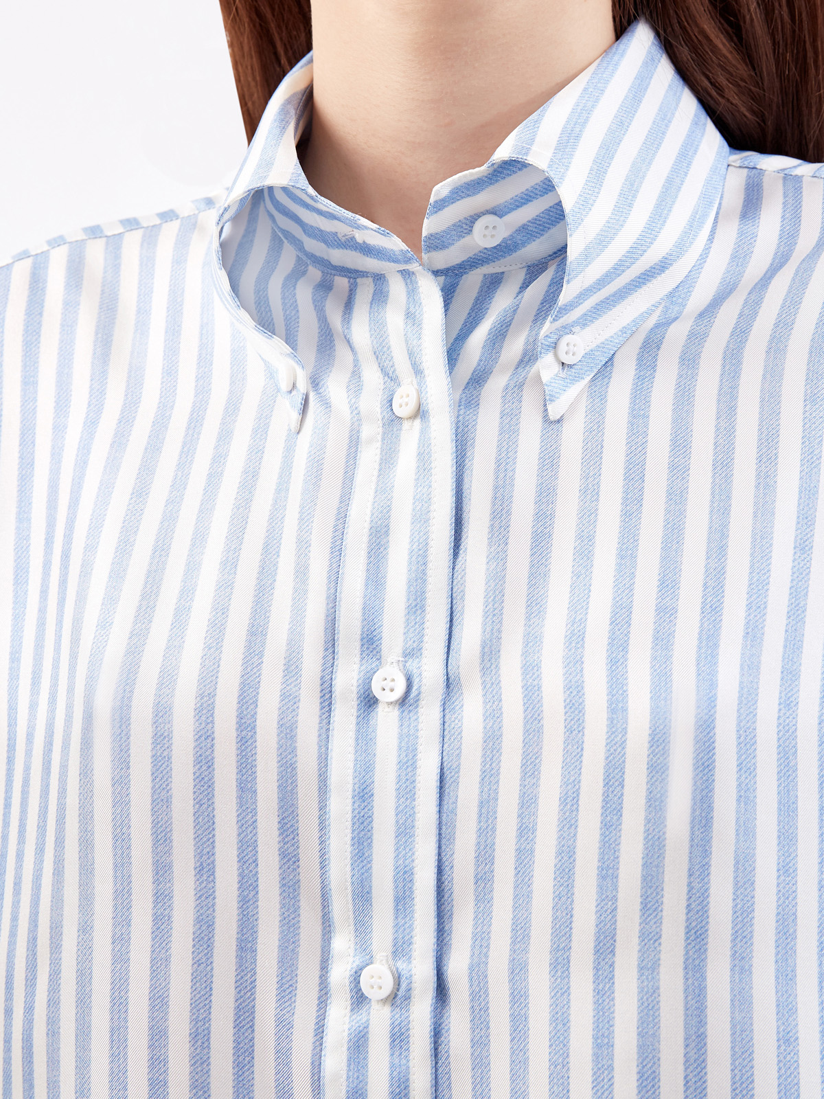Удлиненная блуза из шелка с принтом в полоску ERMANNO SCERVINO, цвет голубой, размер 46;44 - фото 5