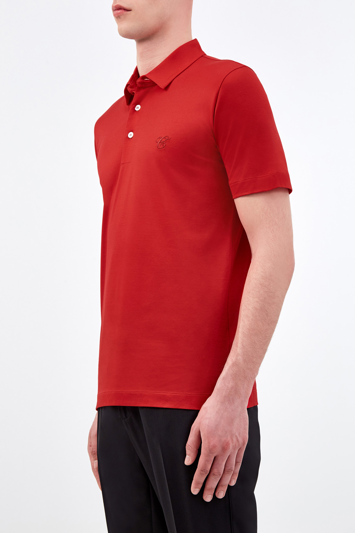 Хлопковая футболка-поло с вышитым логотипом в тон CANALI, цвет красный, размер 52;54;56;48 - фото 3