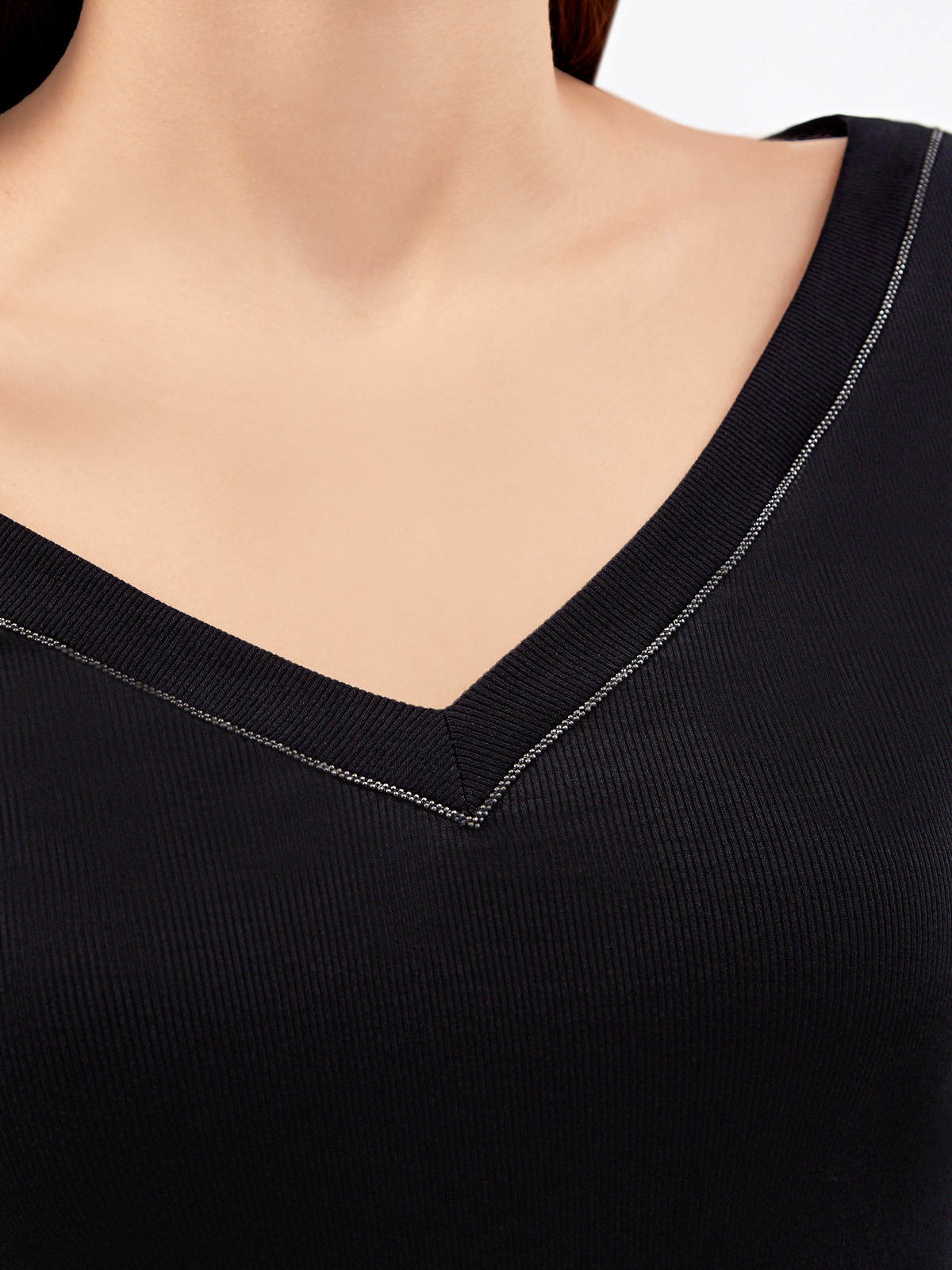 Лонгслив из эластичного джерси в рубчик с ювелирным декором BRUNELLO CUCINELLI, цвет черный, размер 40;42;38 - фото 5