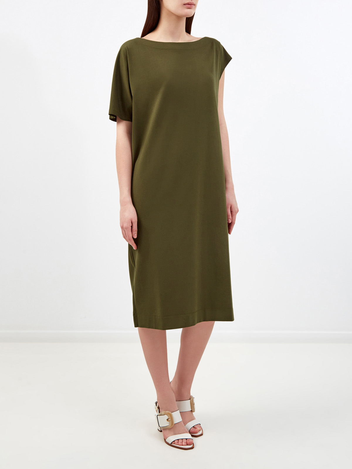 Асимметричное платье прямого кроя из хлопка и модала RE VERA, цвет коричневый, размер M;L;XL;2XL;S - фото 3