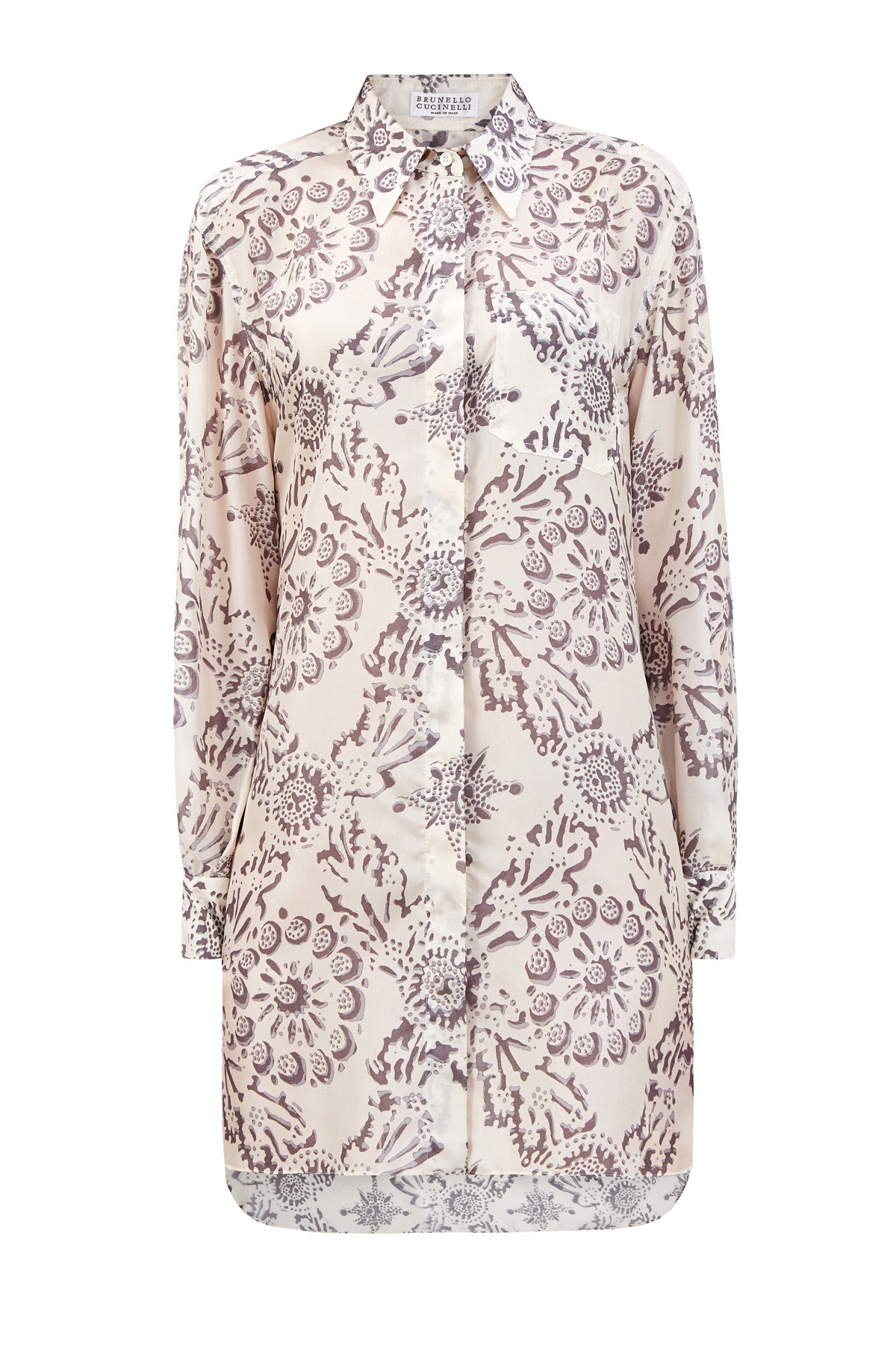 Блуза-oversize из шелка с цветочным принтом BRUNELLO CUCINELLI, размер 46;48 - фото 1