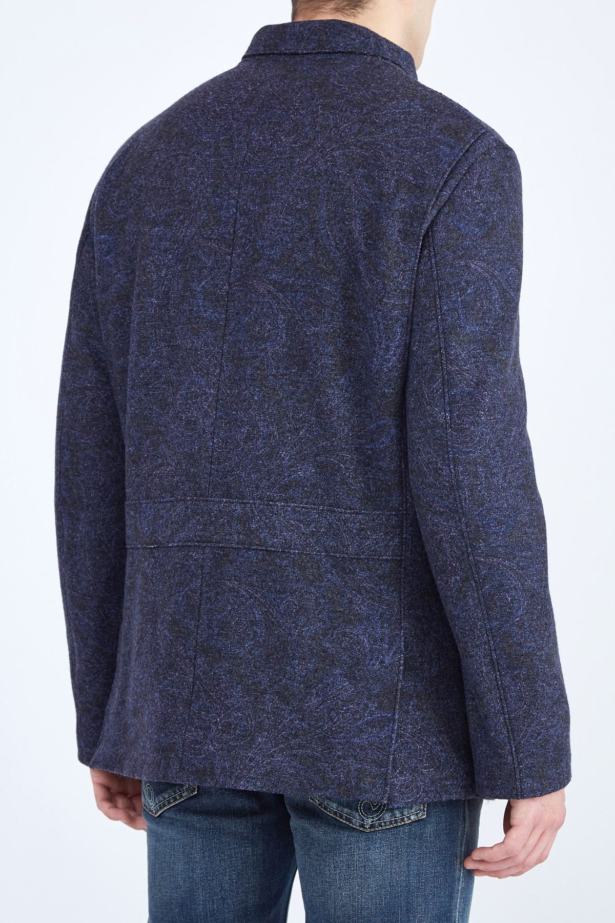 Укороченное шерстяное пальто с воротником-стойкой ETRO, цвет синий, размер 48;50;52;54 - фото 4