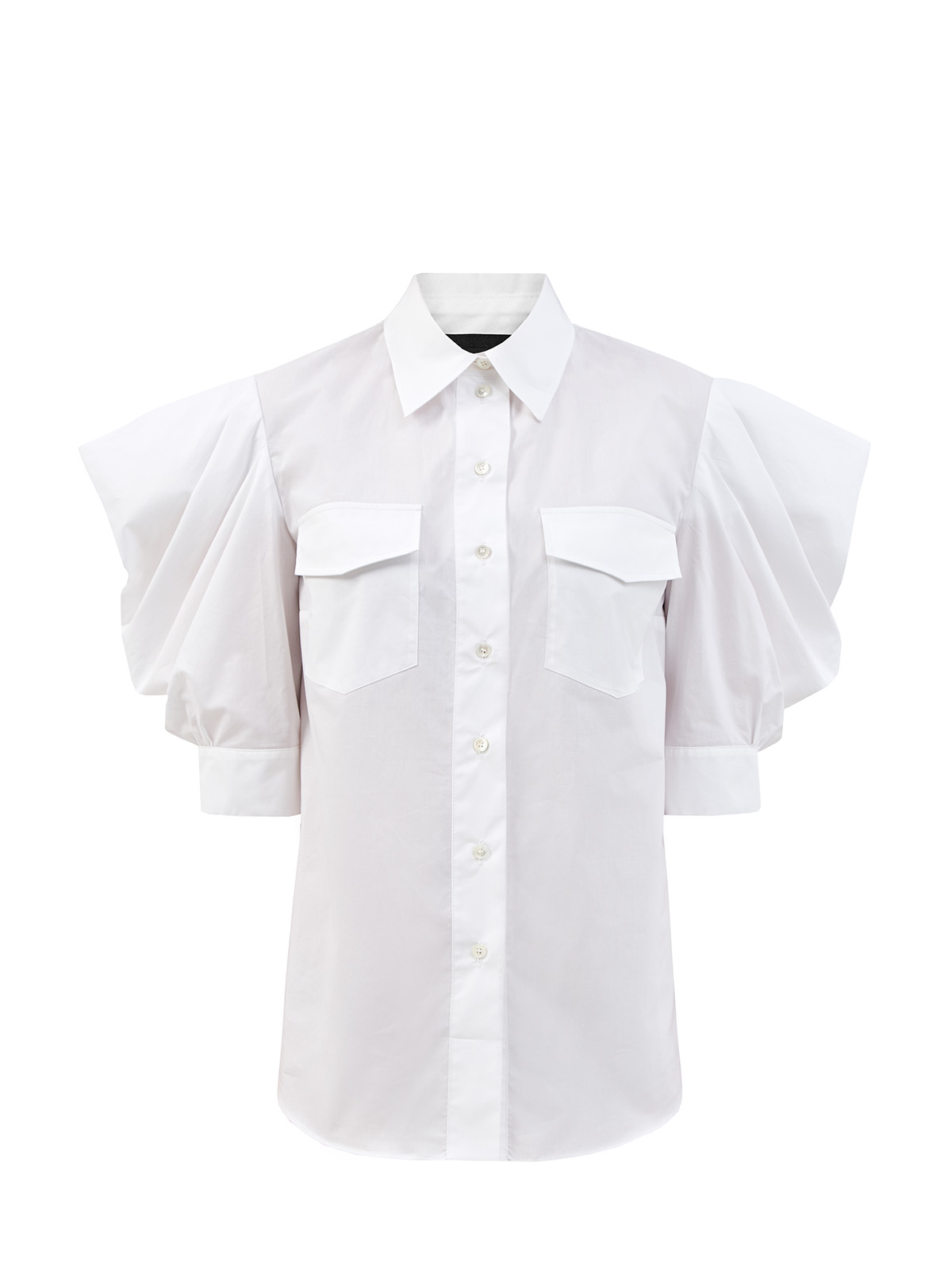 Хлопковая блуза с короткими архитектурными рукавами ROCHAS белого цвета