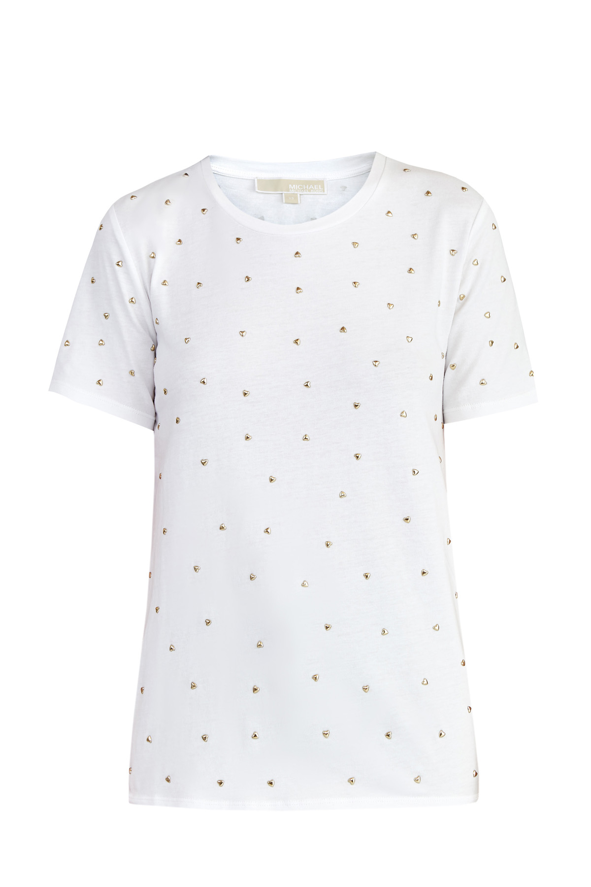 

Белая футболка с металлизированной отделкой в виде сердец, Белый, Белая футболка с металлизированной отделкой в виде сердец