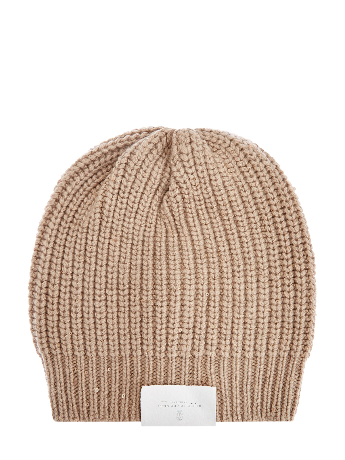 Кашемировая шапка с добавлением шелка Diamante и пайетками BRUNELLO CUCINELLI, цвет коричневый, размер S;M - фото 1