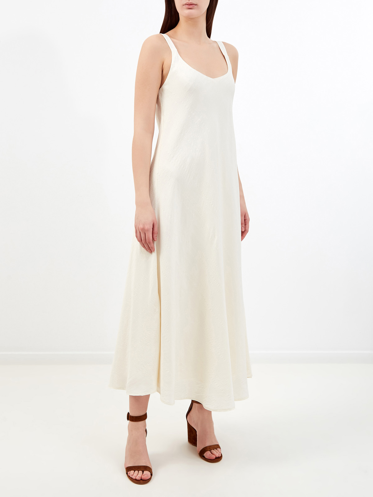 Легкое платье из вискозы и льна с декоративной прострочкой RE VERA, цвет белый, размер M;L;S - фото 3