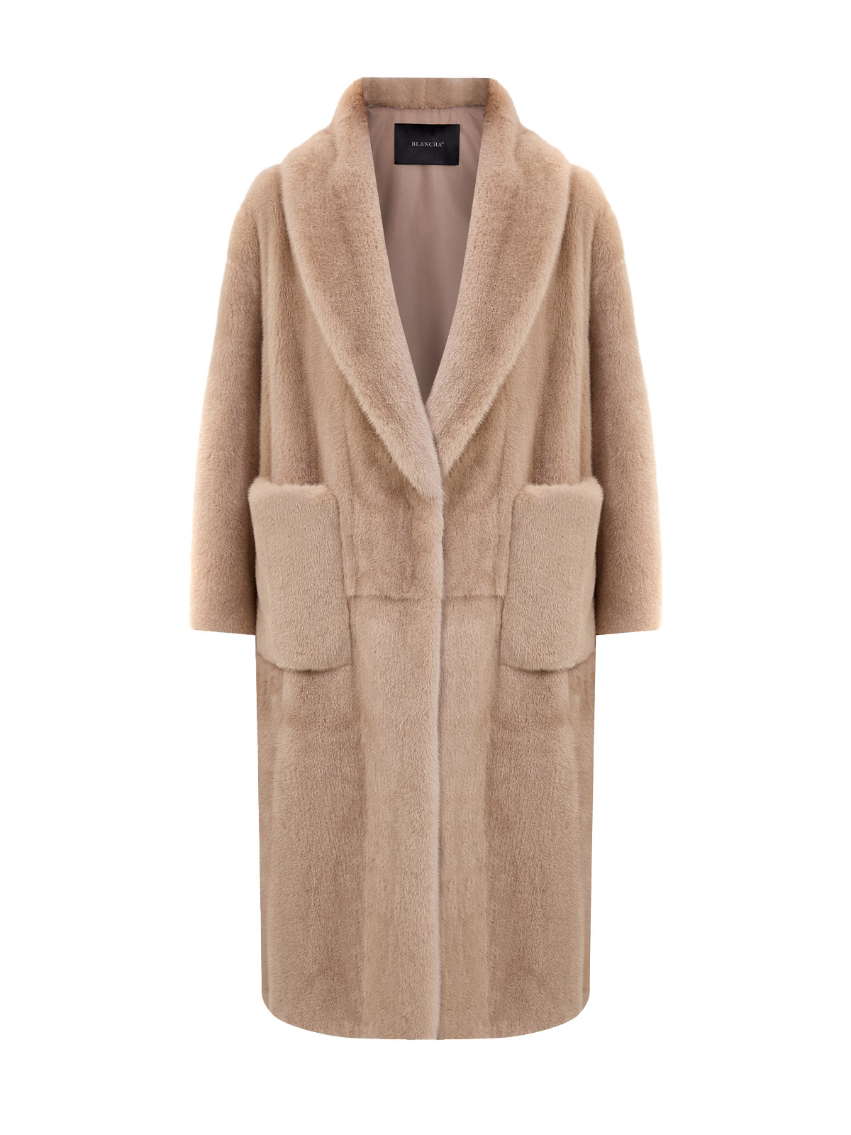 Шуба из норки с накладными карманами и шалевым воротом 1519200₽