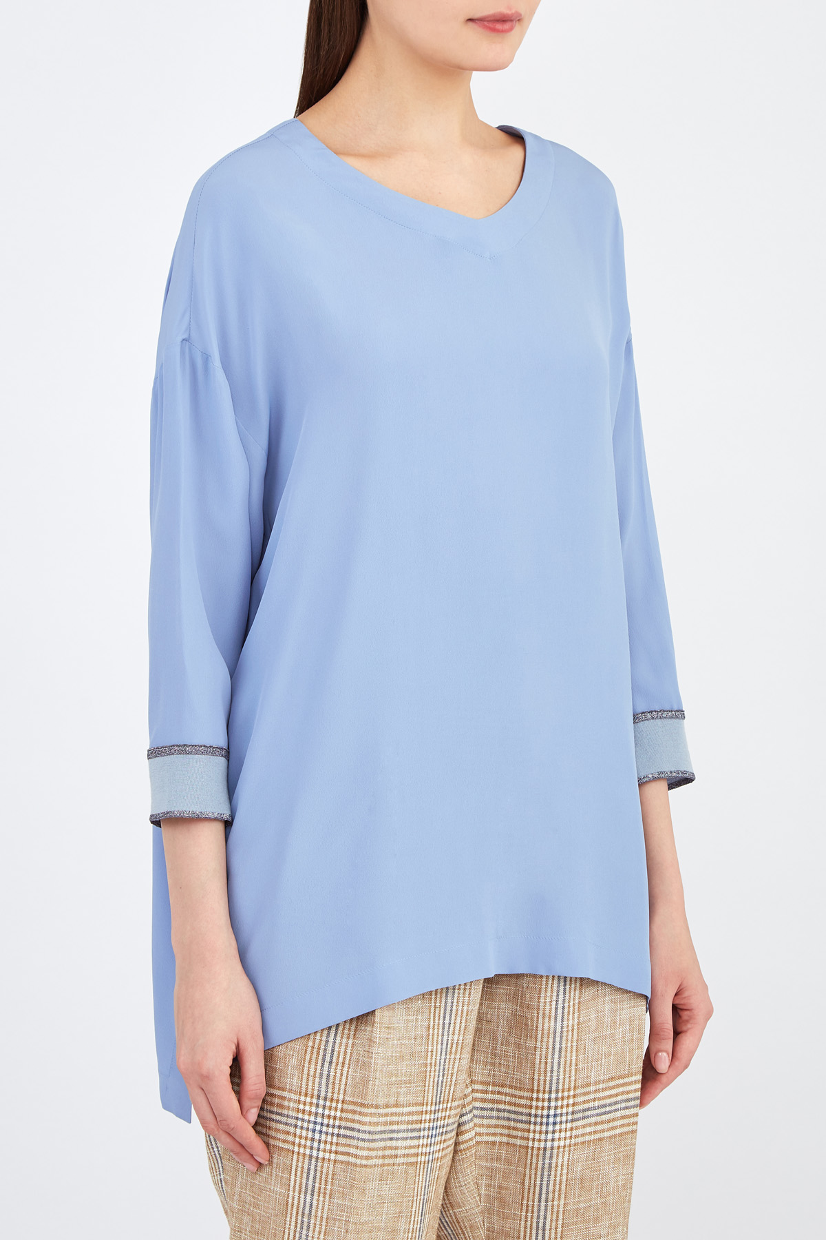 Блуза свободного кроя с трикотажными манжетами LORENA ANTONIAZZI, цвет голубой, размер 40;42 - фото 3