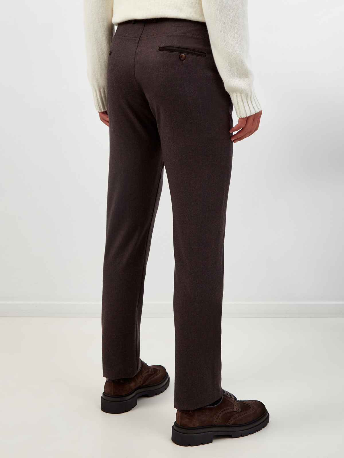 Шерстяные брюки в стиле casual с отделкой из замши CANALI, цвет коричневый, размер 48;50;52;54 - фото 4