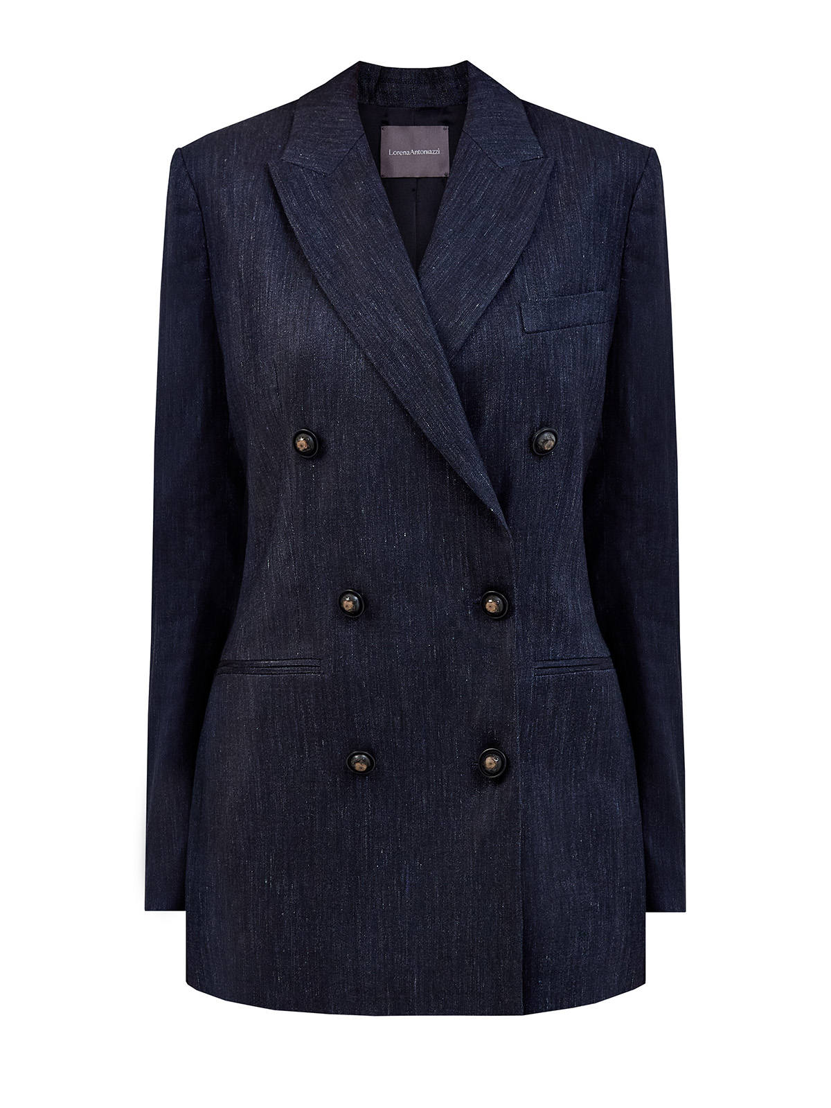 

Двубортный жакет из смесового льна с миниатюрной символикой, Синий, Двубортный жакет из смесового льна с миниатюрной символикой