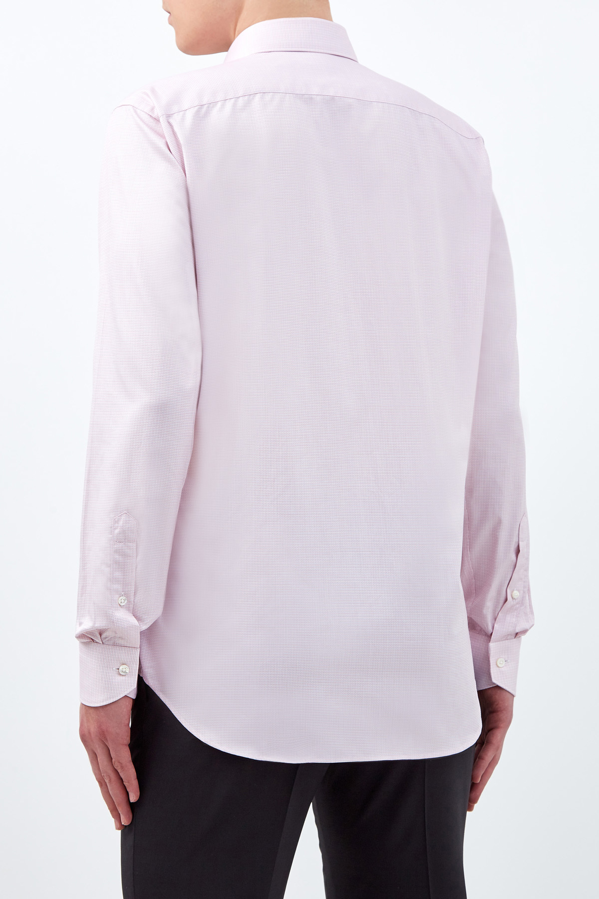 Рубашка из хлопковой саржи с микро-принтом в клетку CANALI, цвет розовый, размер 50;52;52;56;58 - фото 4